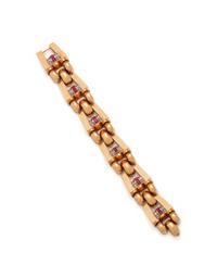 RETRO, ROSE GOLD, PLATINUM, DIAMOND AND SYNTHETIC RUBY BRACELET
