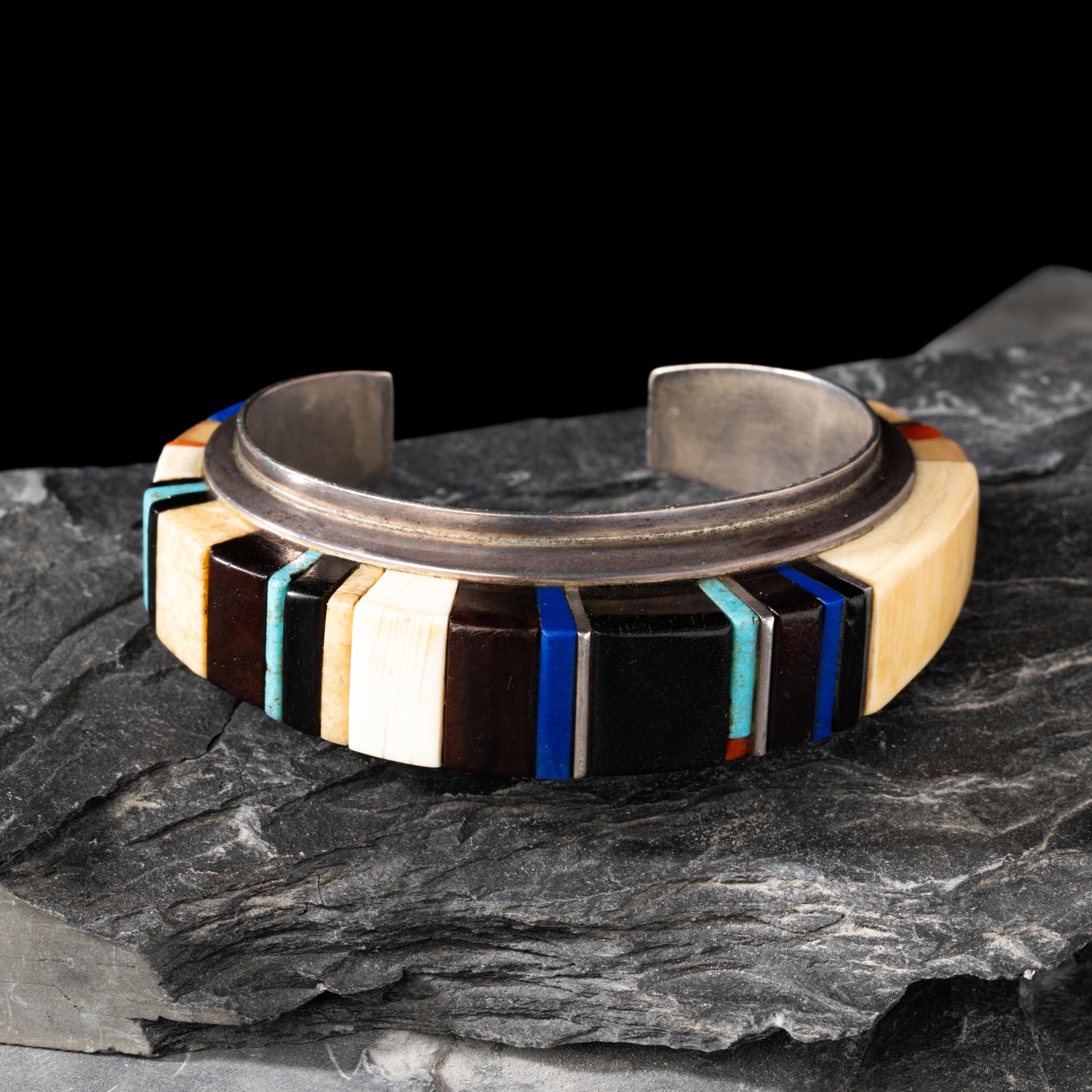 Charles Loloma (Hopi, 1921-1991) — Silver and Cobblestone Inlay Cuff Bracelet