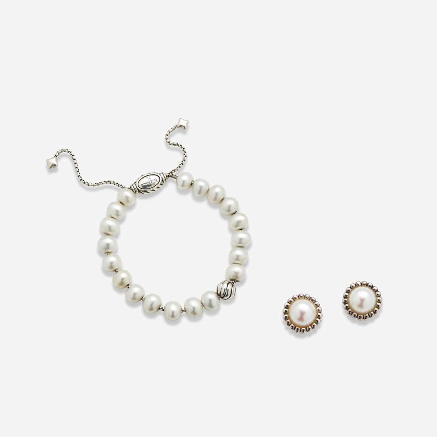 A Collection of Designer Sterling Silver Earrings and Bracelet Lagos, David Yurman