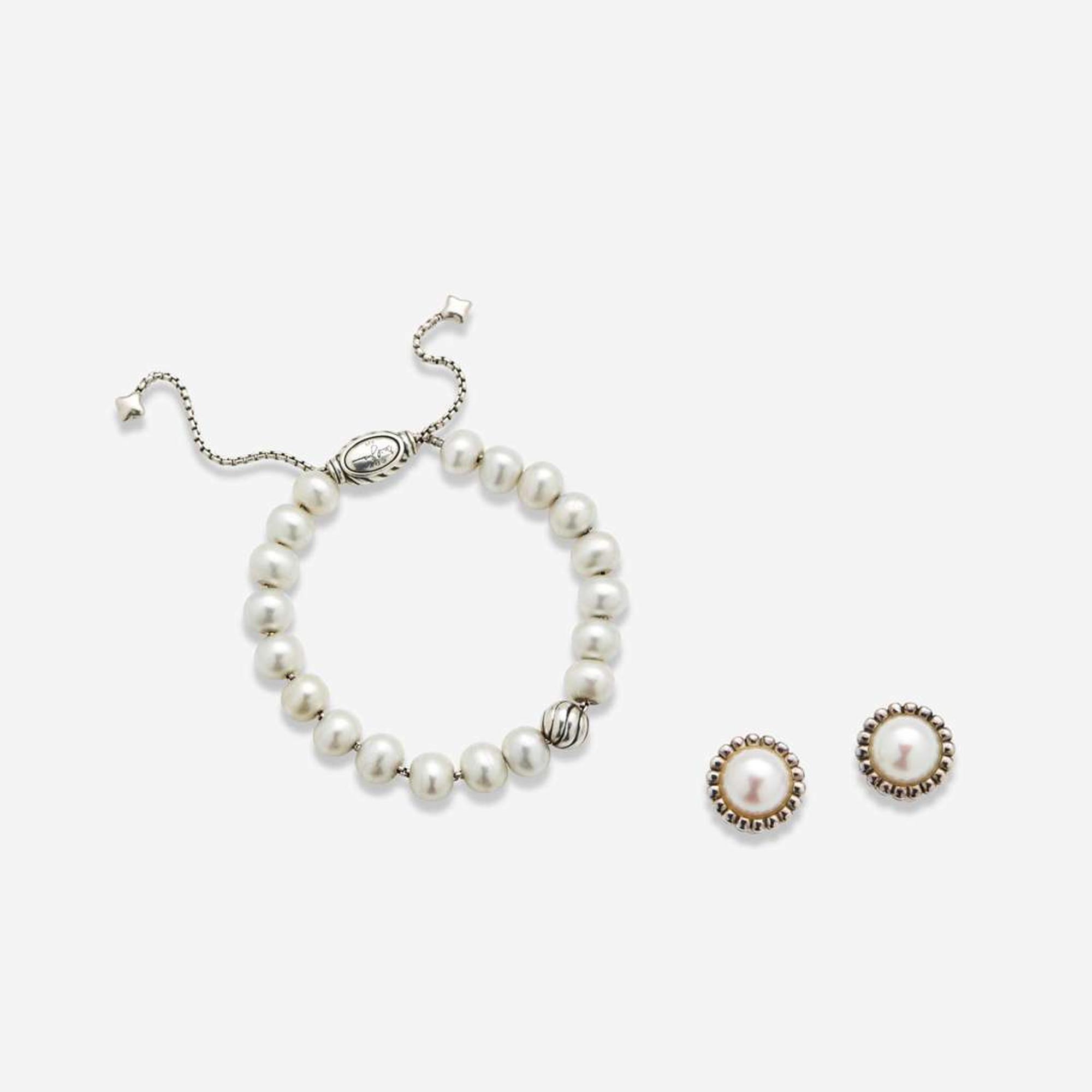 A Collection of Designer Sterling Silver Earrings and Bracelet Lagos, David Yurman