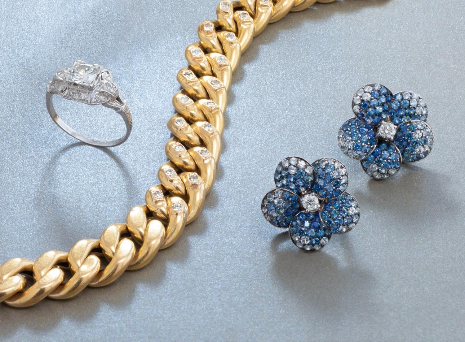 SABBADINI, SAPPHIRE AND DIAMOND FLOWER EARCLIPS
