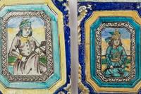 Two Qajar Molded Pottery Tiles