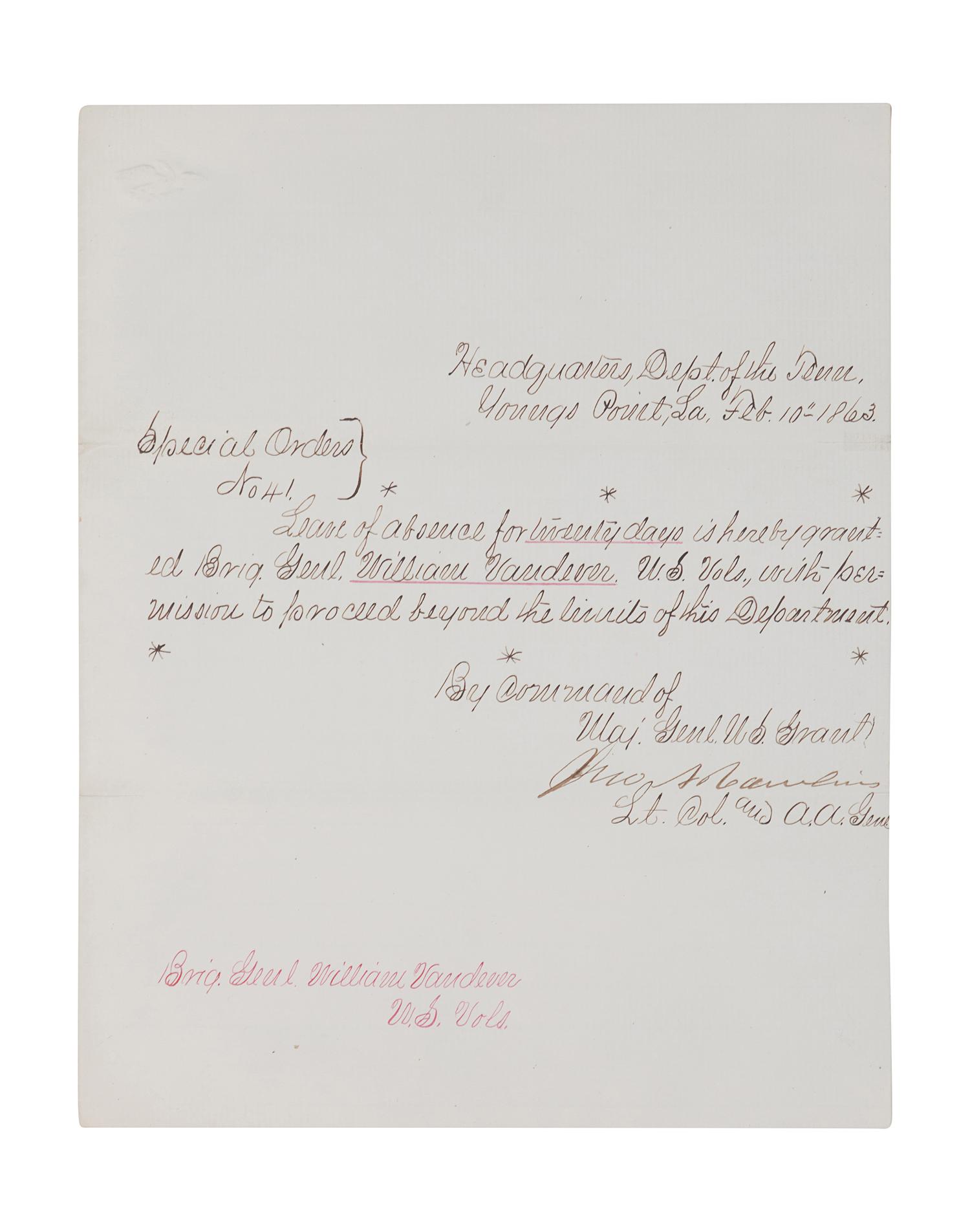 LINCOLN, Abraham (1809-1865). Autograph endorsement signed as President (“A. Lincoln”), 24 February 1863.