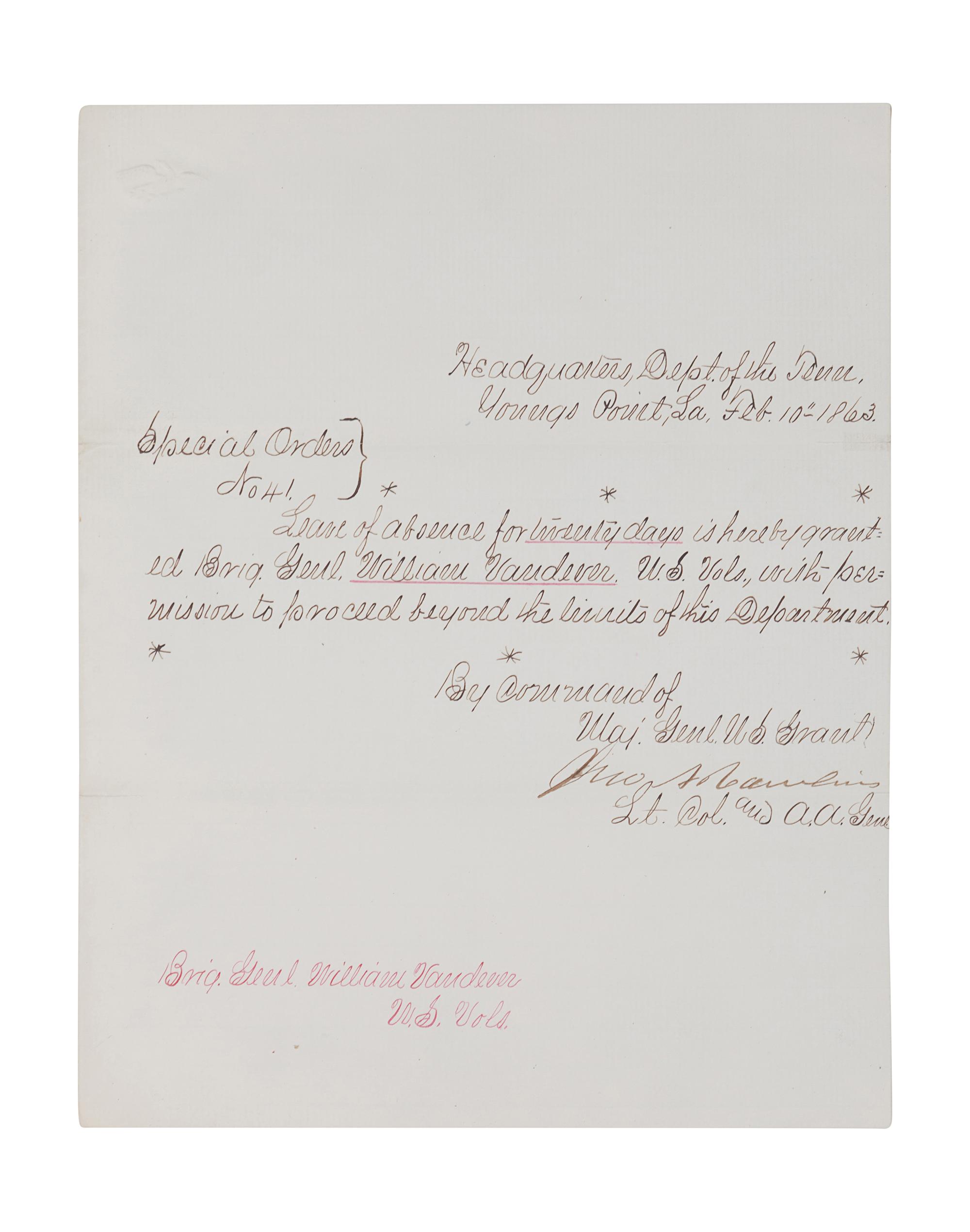 LINCOLN, Abraham (1809-1865). Autograph endorsement signed as President (“A. Lincoln”), 24 February 1863.