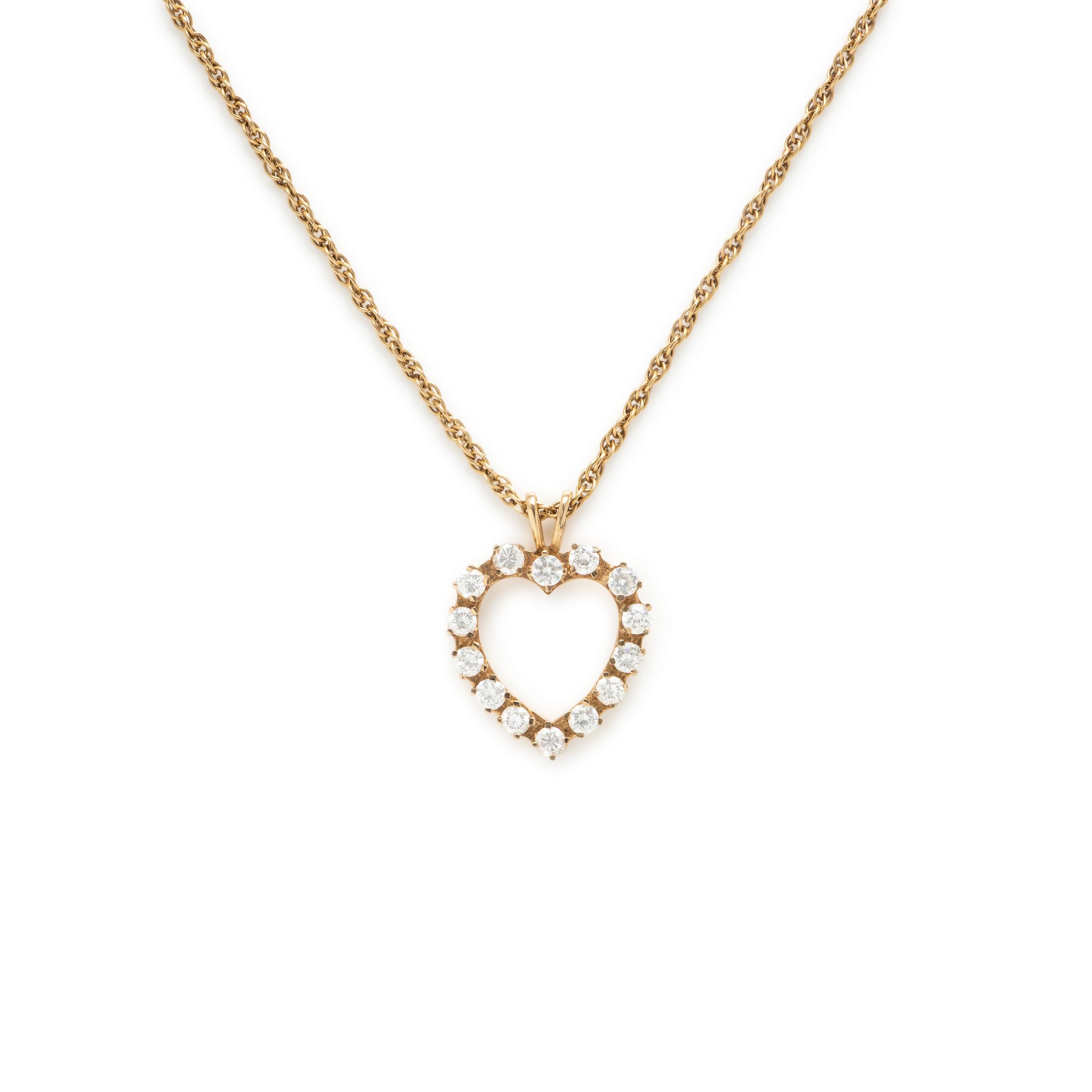 Yellow Gold and Colorless Crystal Heart Pendant Necklace