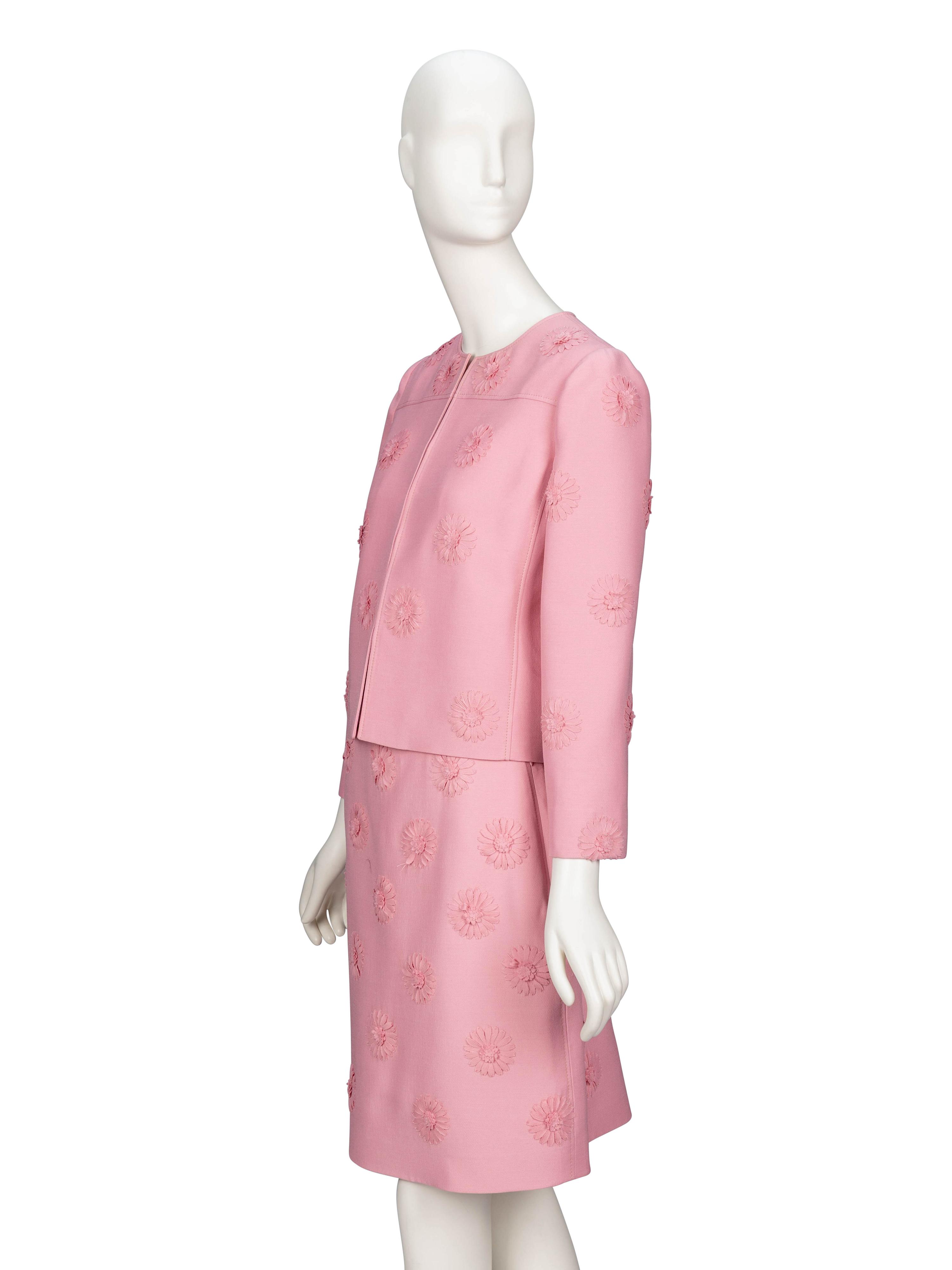 Valentino, Pink Floral Appliqué Skirt Suit