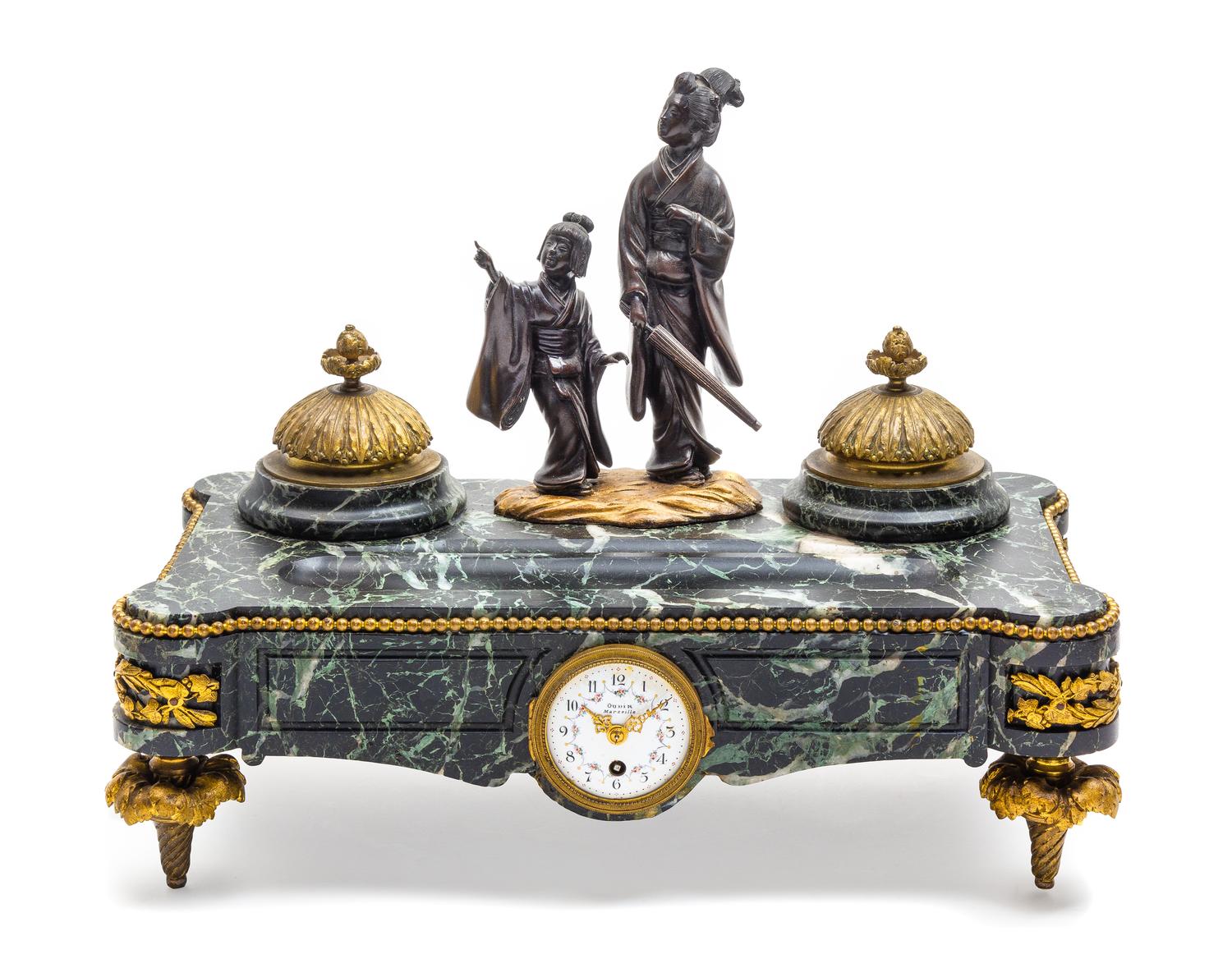 A French Bronze and Marble Encrier Width 15 3/4 inches. — OUDIN, 19TH CENTURY