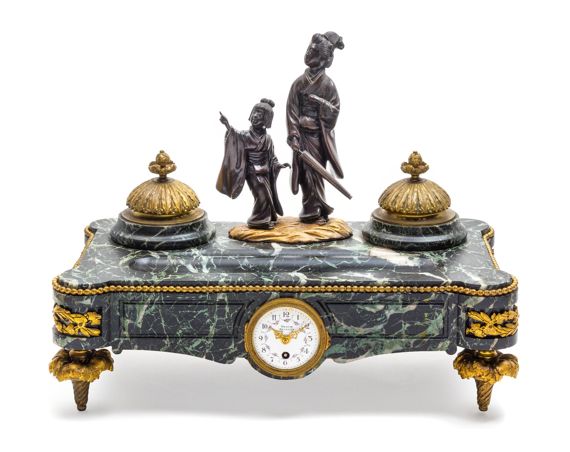 A French Bronze and Marble Encrier Width 15 3/4 inches. — OUDIN, 19TH CENTURY