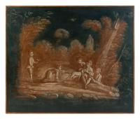 A Pair of Continental Painted Panels 30 1/2 x 36 5/8 inches.