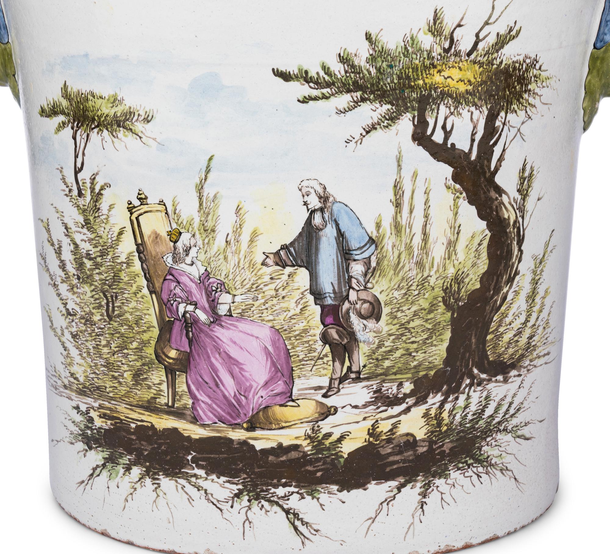 A Pair of French Polychrome Glazed Faience Jardinières