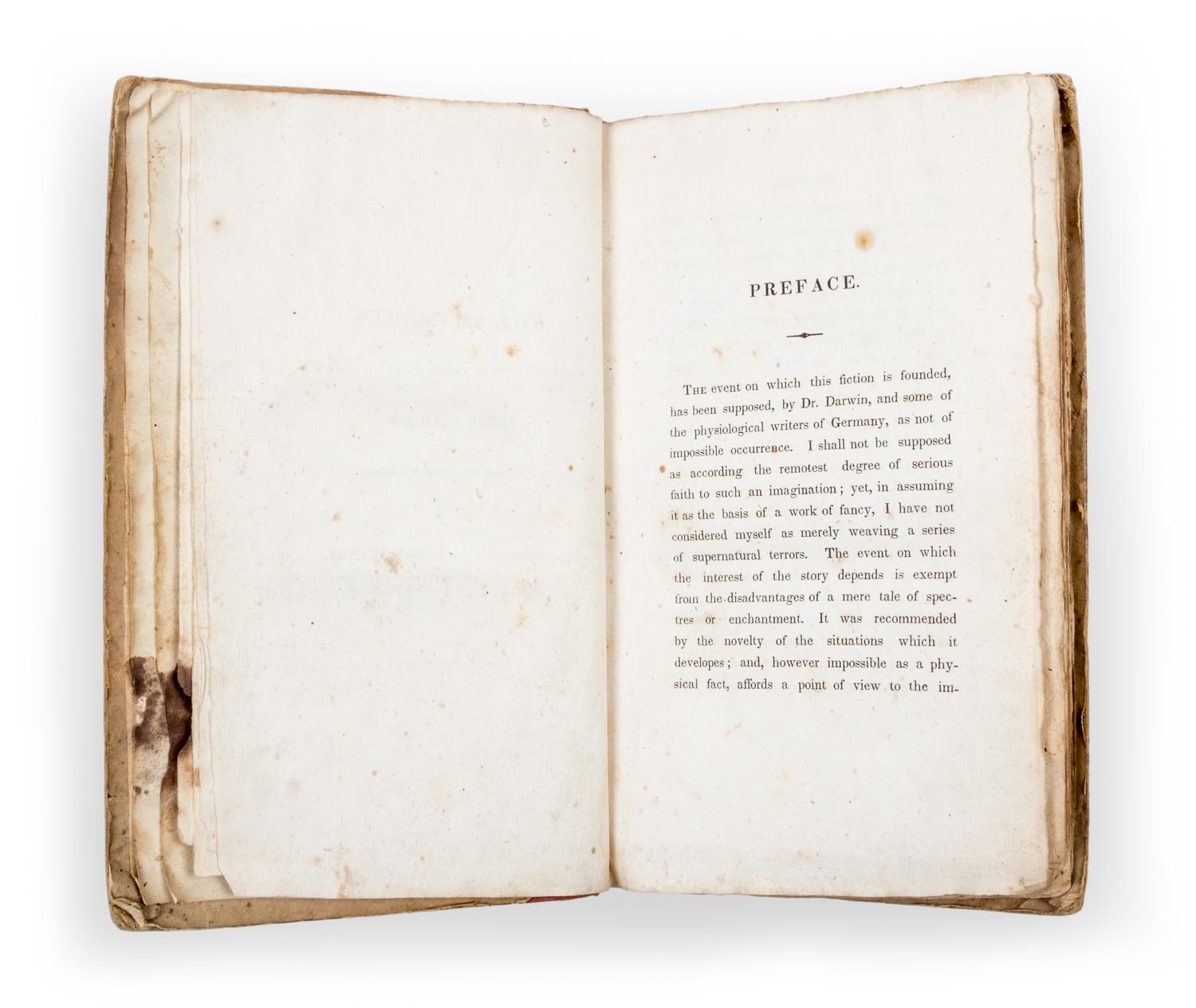 SHELLEY, MARY WOLLSTONECRAFT. Frankenstein, or, The Modern Prometheus. Philadelphia, 1833. 2 vols. First American edition.