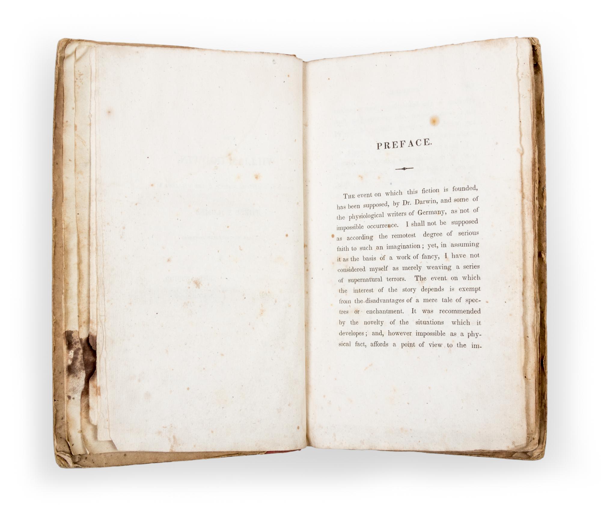 SHELLEY, MARY WOLLSTONECRAFT. Frankenstein, or, The Modern Prometheus. Philadelphia, 1833. 2 vols. First American edition.