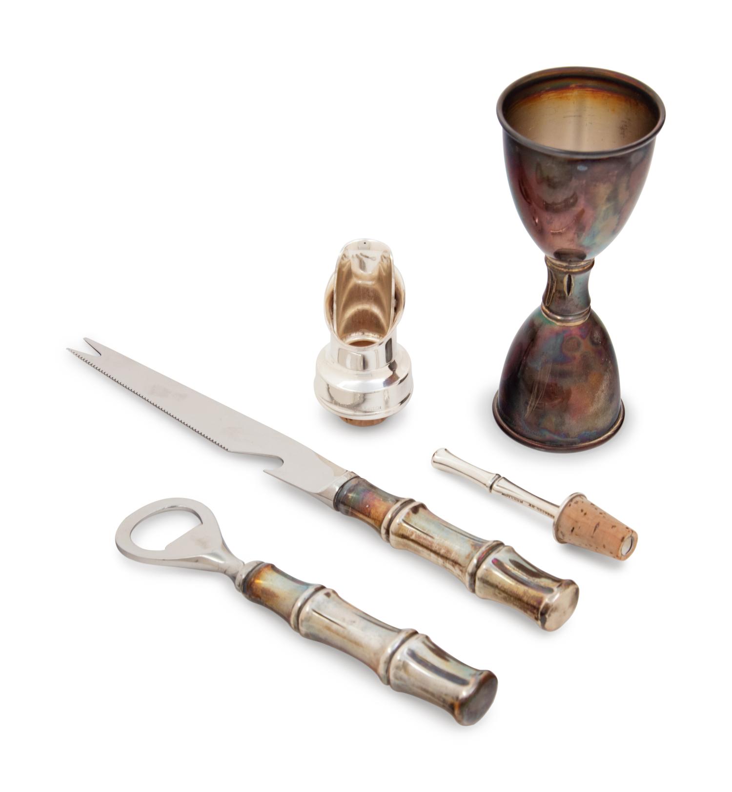 A Group of Four Tiffany & Co. Silver Bamboo Pattern Bar Articles