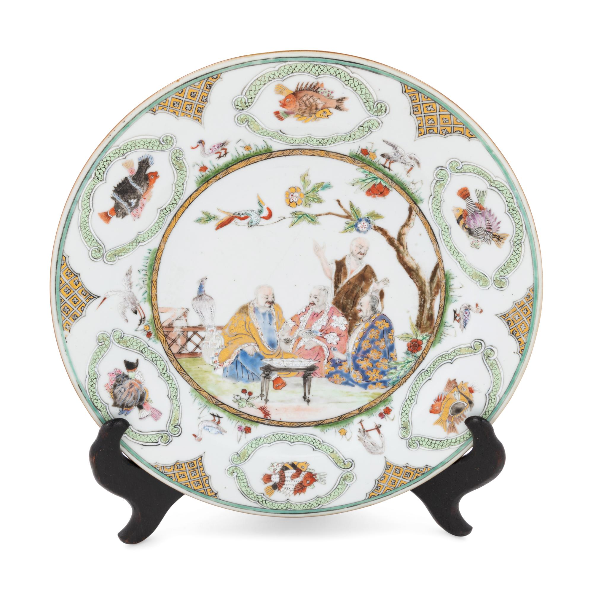 A Chinese Export 'Doctor's Visit' Porcelain Dish