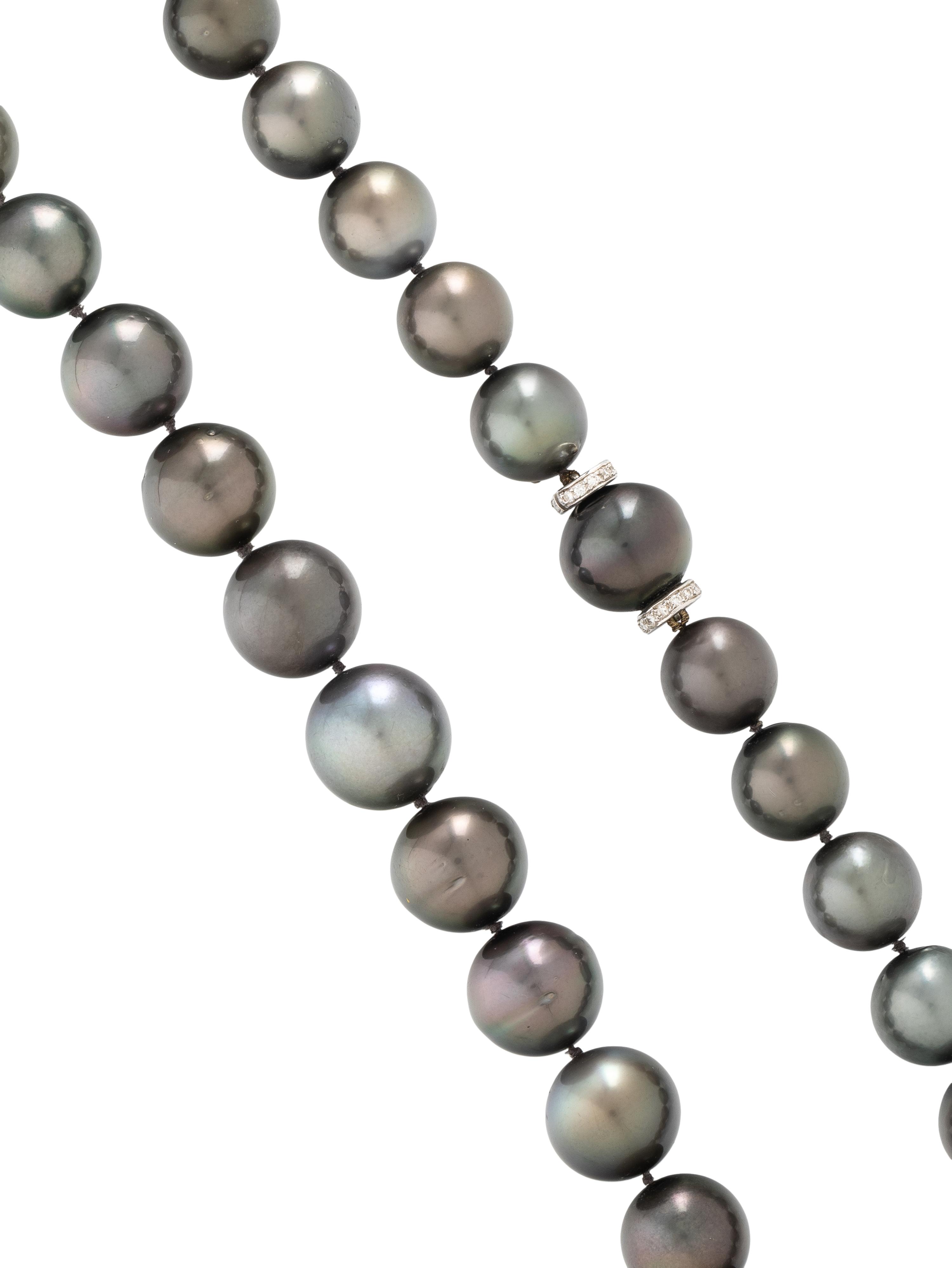 CULTURED GRAY PEARL AND DIAMOND NECKLACE