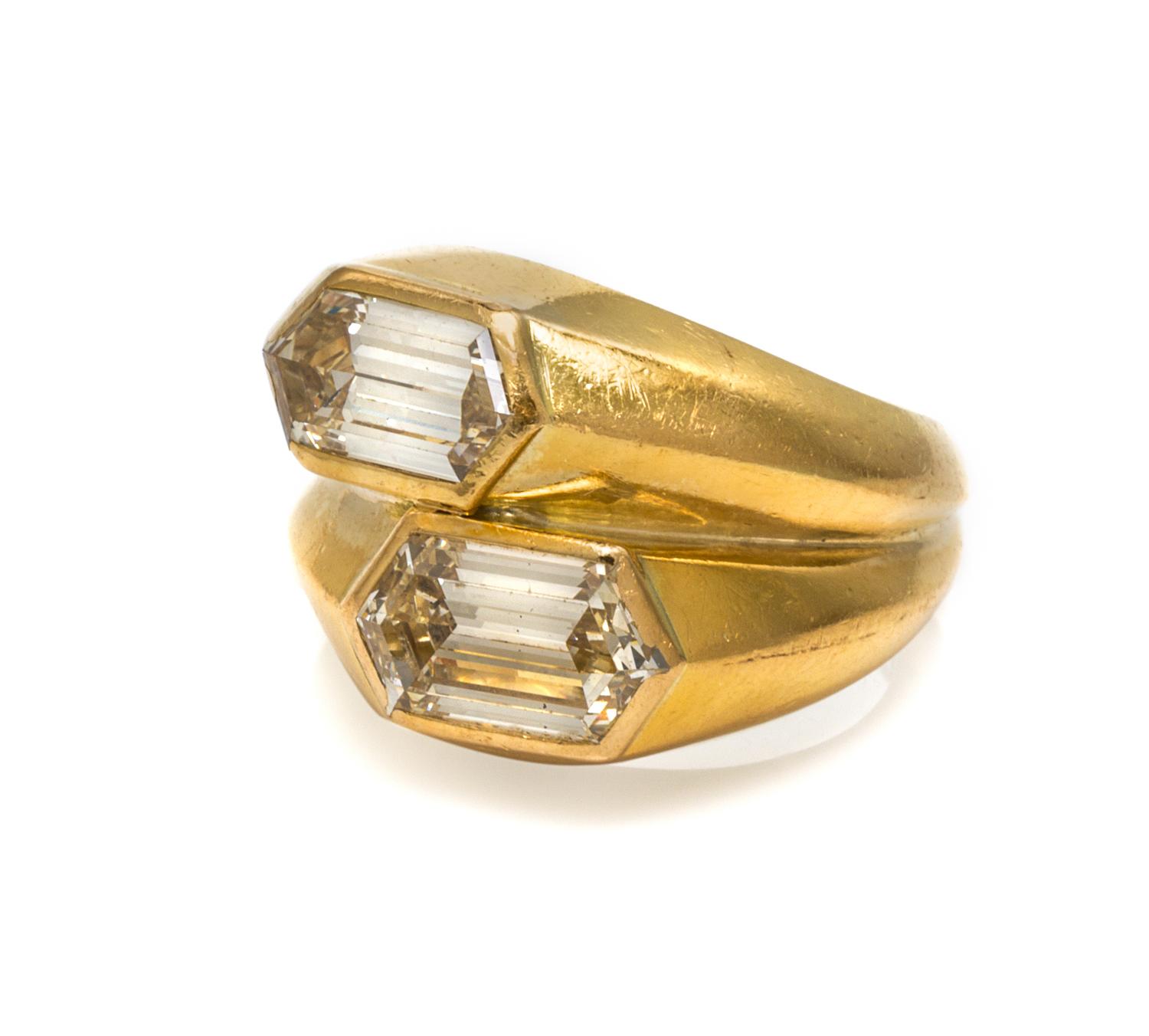 An 18 Karat Yellow Gold and Diamond Twin Ring, Marchak, Paris, 7.20 dwts.