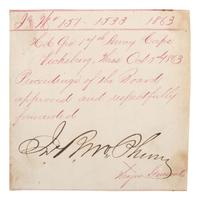 [CIVIL WAR]. MCPHERSON, James B. (1828-1864). CDV and endorsement signed ("J.B. McPherson"). Head Quarters 17th Army Corps, Vicksburg, MS, 5 October 1863.