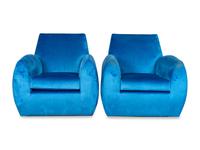 A Pair of Dakota Jackson Ke-Zu Blue Velvet-Upholstered Club Chairs