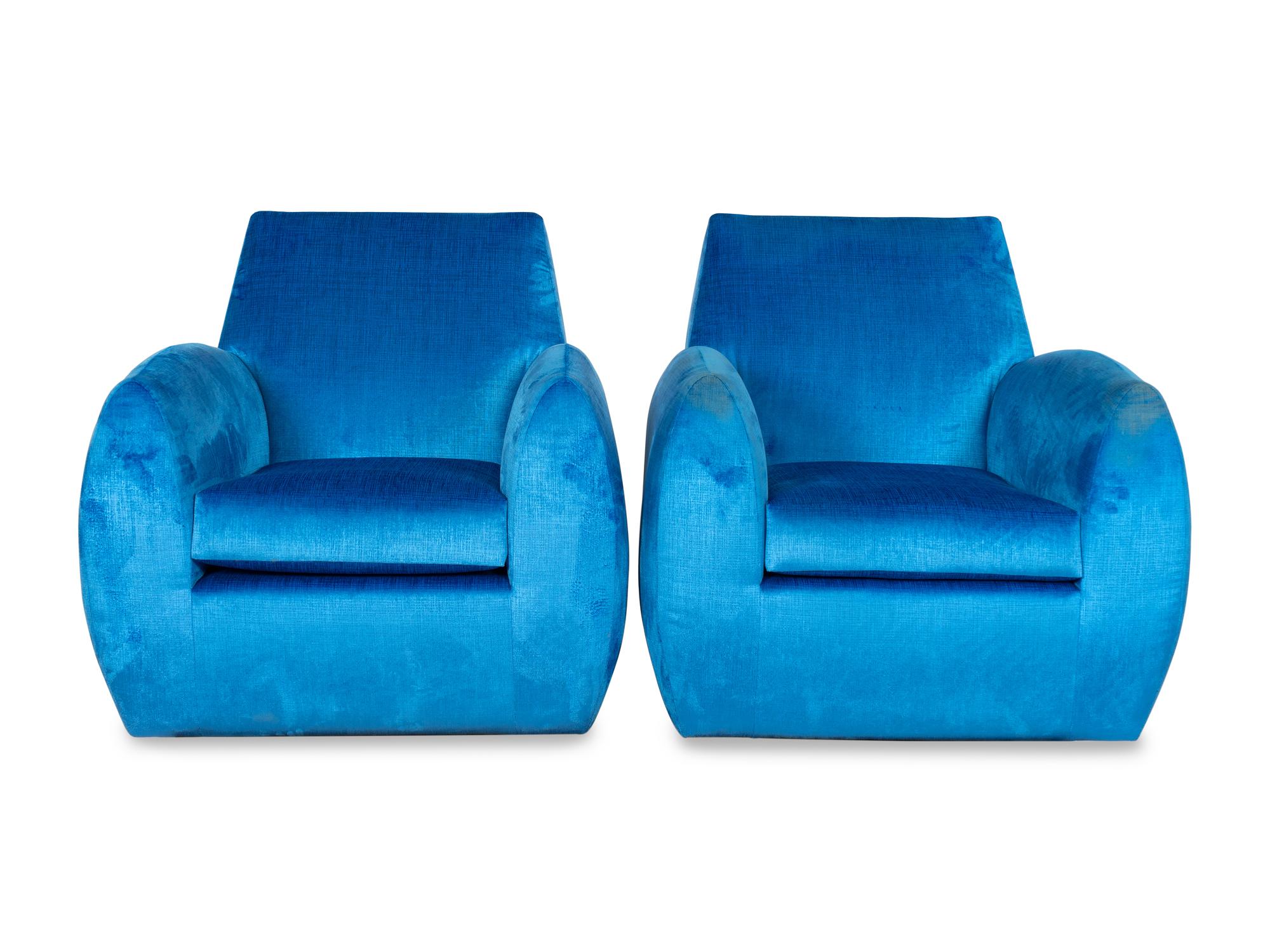 A Pair of Dakota Jackson Ke-Zu Blue Velvet-Upholstered Club Chairs
