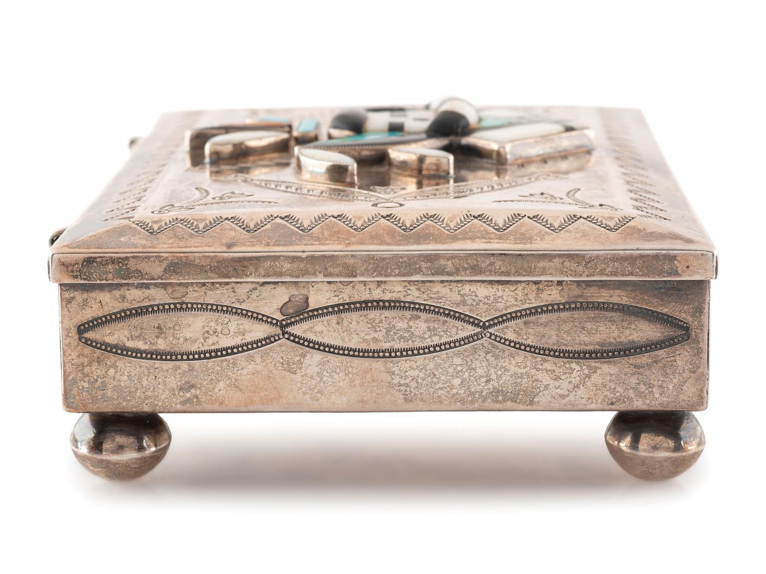 Mosaic Inlay Katsina, on Heavily Stamped Navajo Box