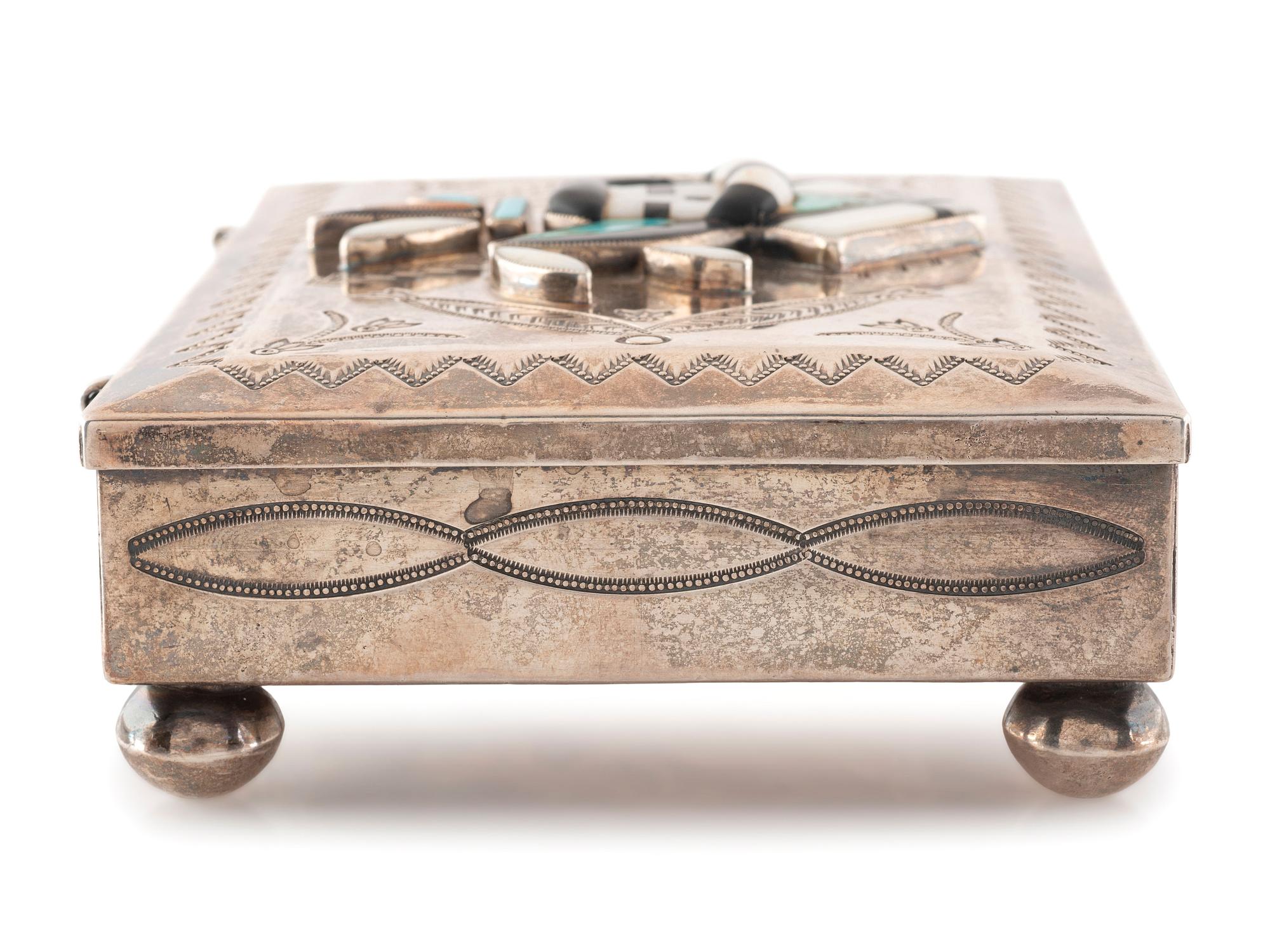 Mosaic Inlay Katsina, on Heavily Stamped Navajo Box
