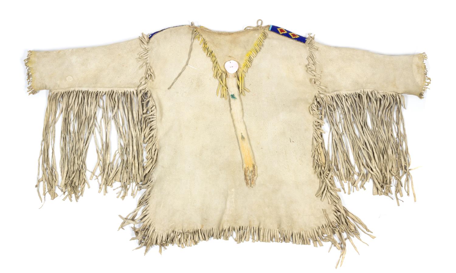 A Crow Boy's Hide Shirt Length 25 x width 44 inches.