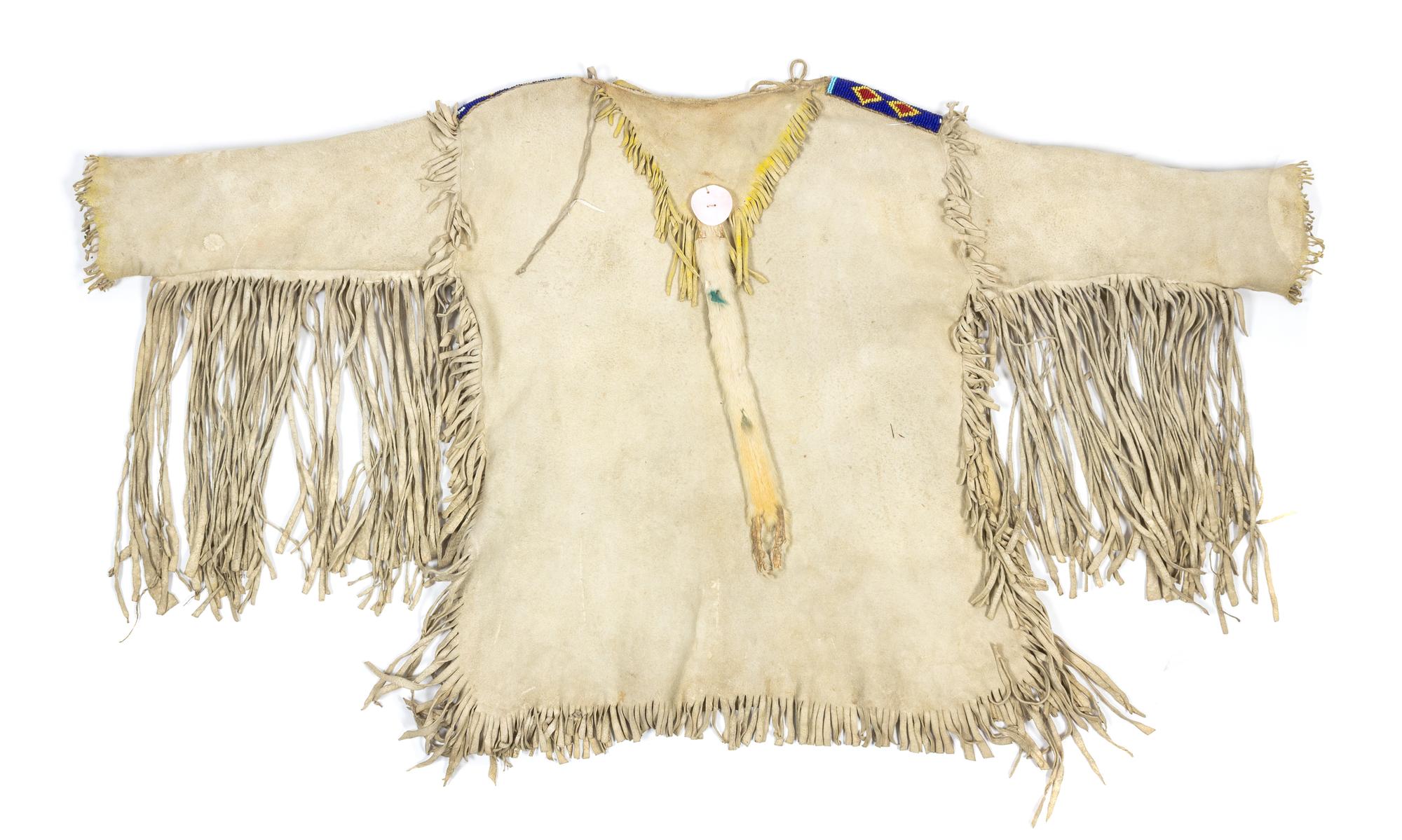 A Crow Boy's Hide Shirt Length 25 x width 44 inches.