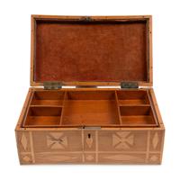 [LINCOLN CONSPIRATORS]. A marquetry box constructed by Lincoln conspirator Dr. Samuel Mudd while imprisoned at Fort Jefferson, ca 1867.