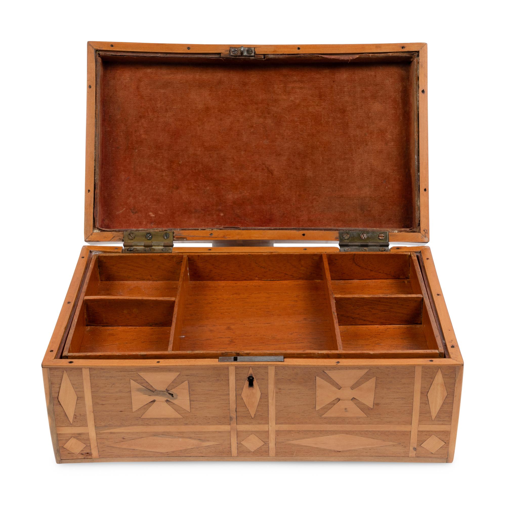 [LINCOLN CONSPIRATORS]. A marquetry box constructed by Lincoln conspirator Dr. Samuel Mudd while imprisoned at Fort Jefferson, ca 1867.