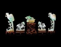 Five Chinese Jadeite Figures of Birds