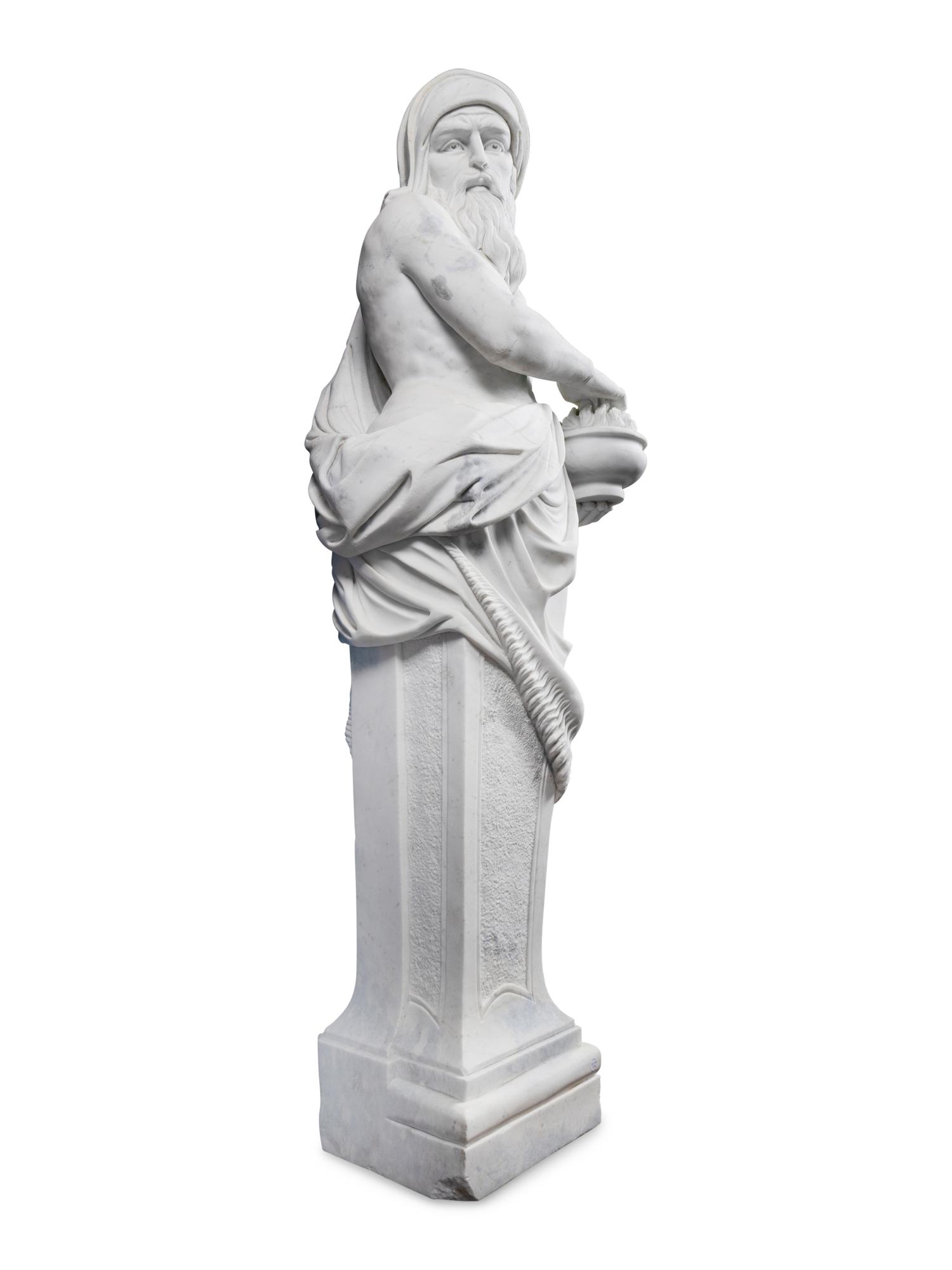 A Set of Four Monumental Carved Marble Garden Herms Allegorical of the Four Seasons