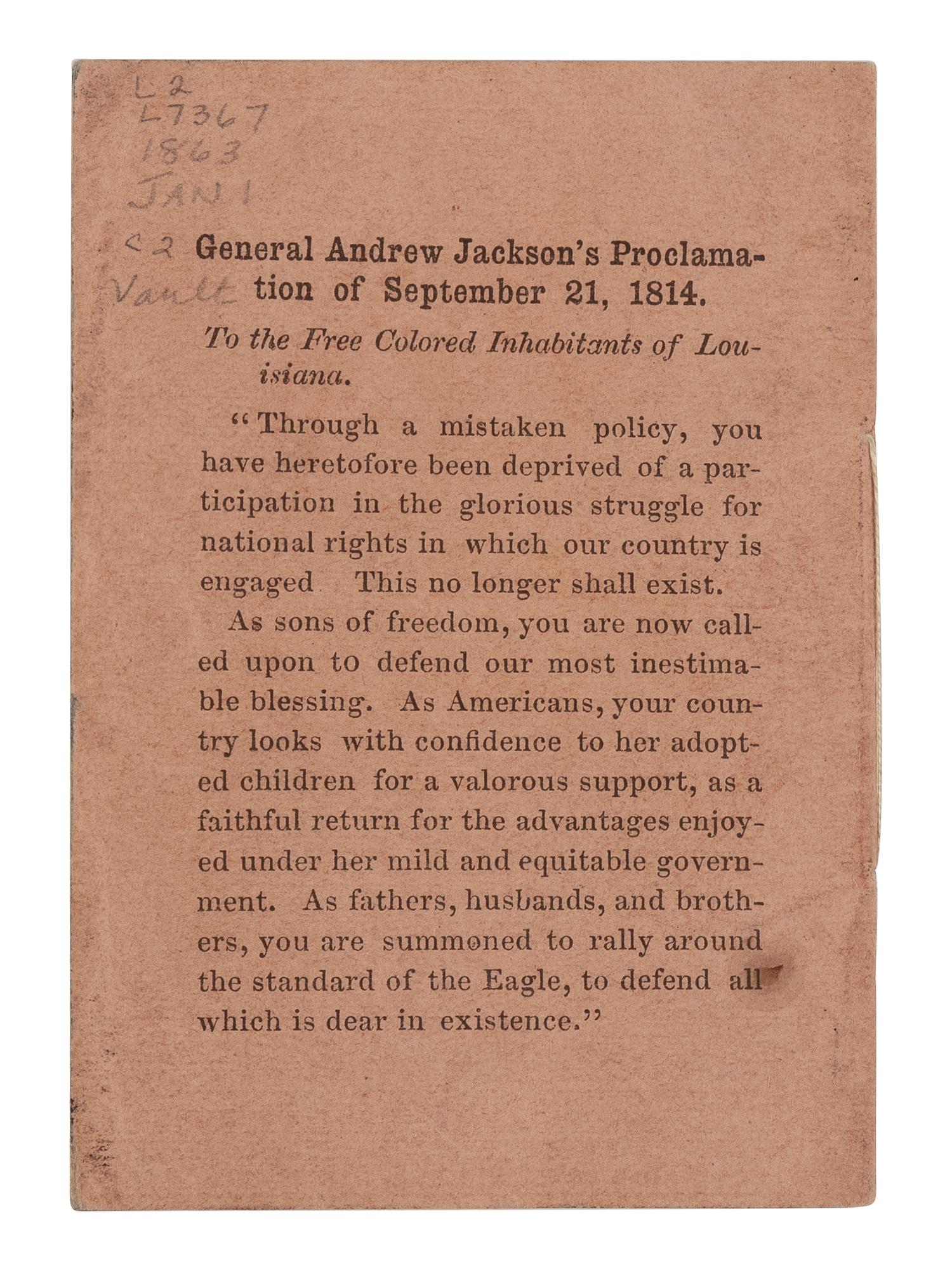[EMANCIPATION PROCLAMATION]. LINCOLN, Abraham (1809-1865). Proclamation of Emancipation, by the President of the United States, January 1st, 1863 . [Boston: John Murray Forbes, ca. 20 January 1863].