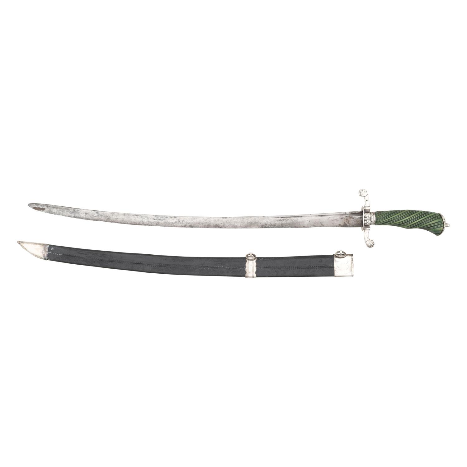 18th Century Silver Mounted Cuttoe with Green Dyed Spiral Grip