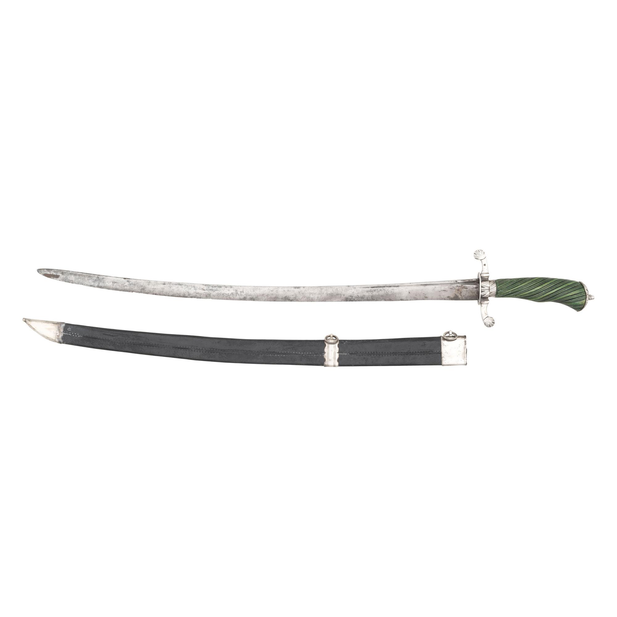 18th Century Silver Mounted Cuttoe with Green Dyed Spiral Grip