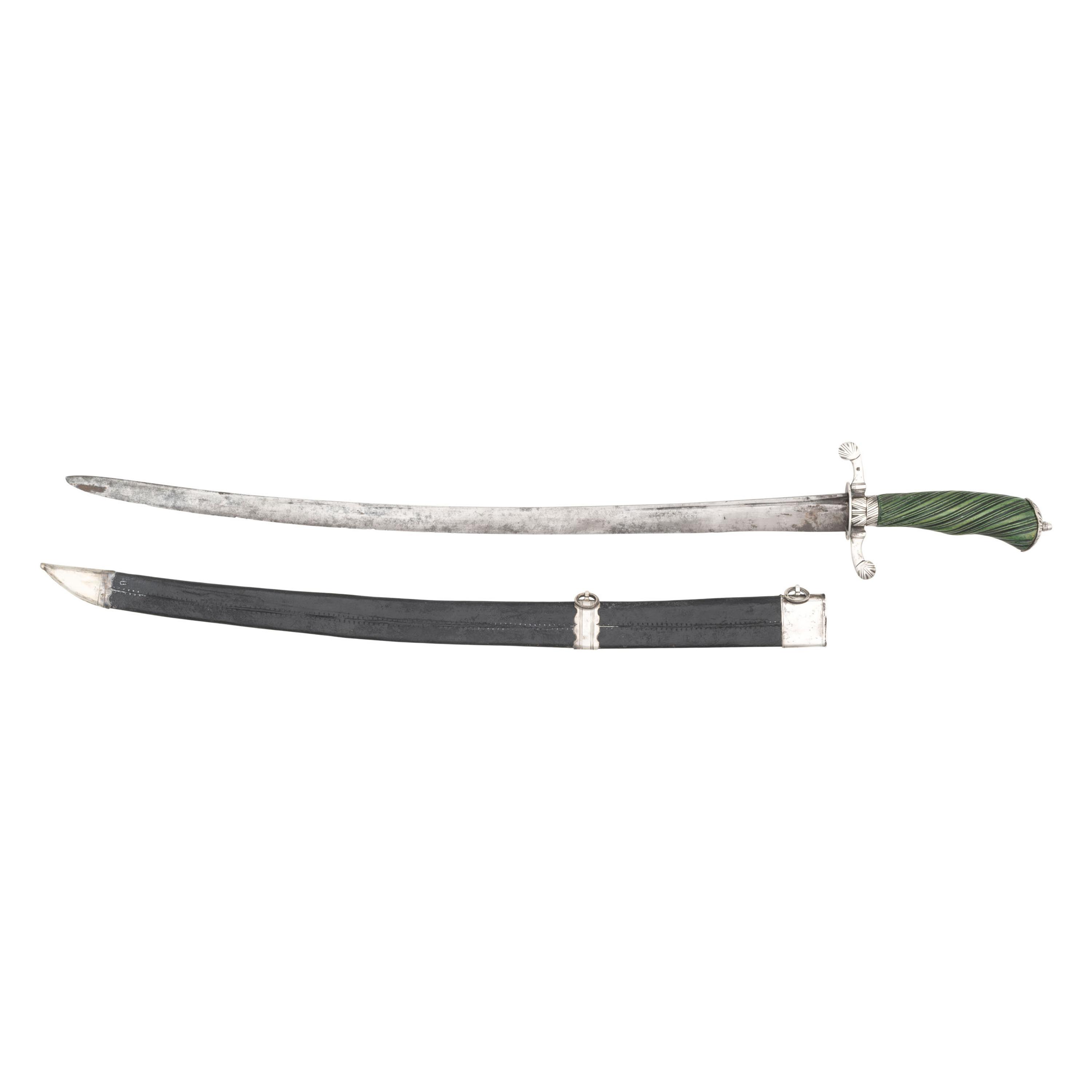 18th Century Silver Mounted Cuttoe with Green Dyed Spiral Grip