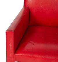 A Set of Four Contemporary Red Leatherette Upholstered Arm Chairs