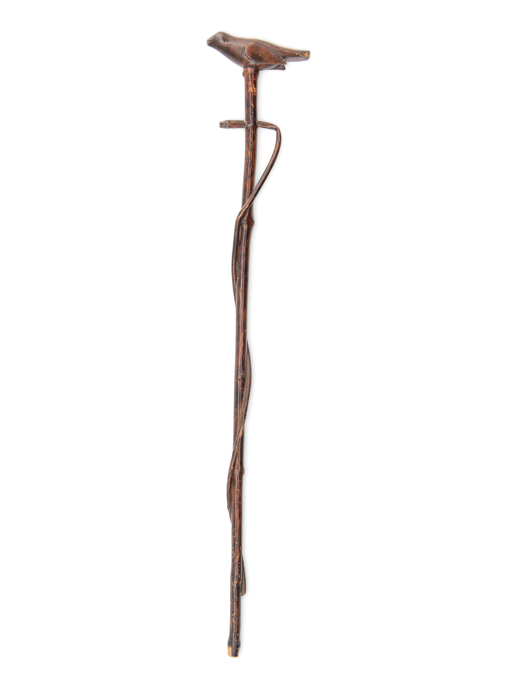 A Folk Art Carved Wood Bird and Serpent Cane