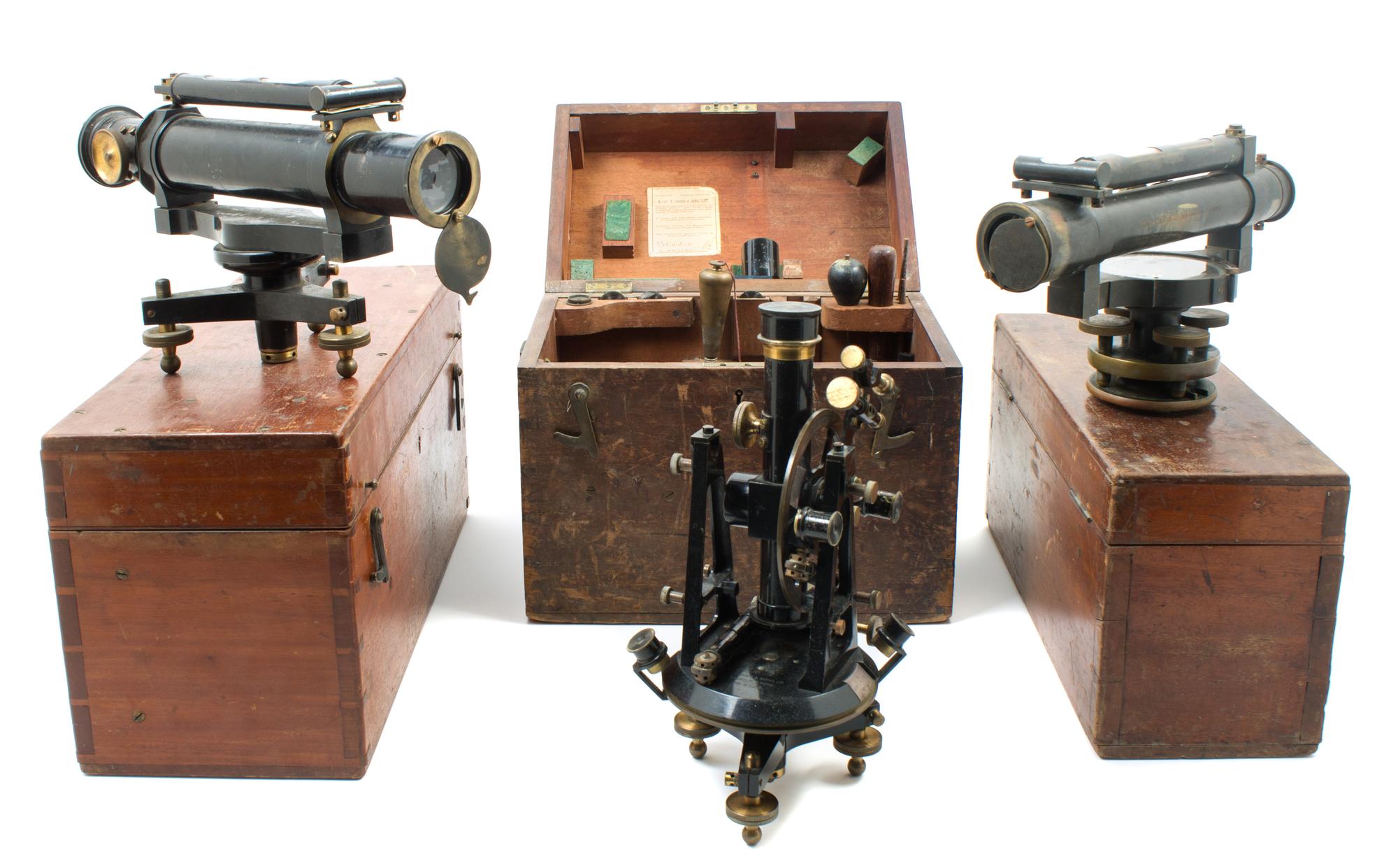 An English Black Lacquered Theodolite Length of longest scope 15 inches.