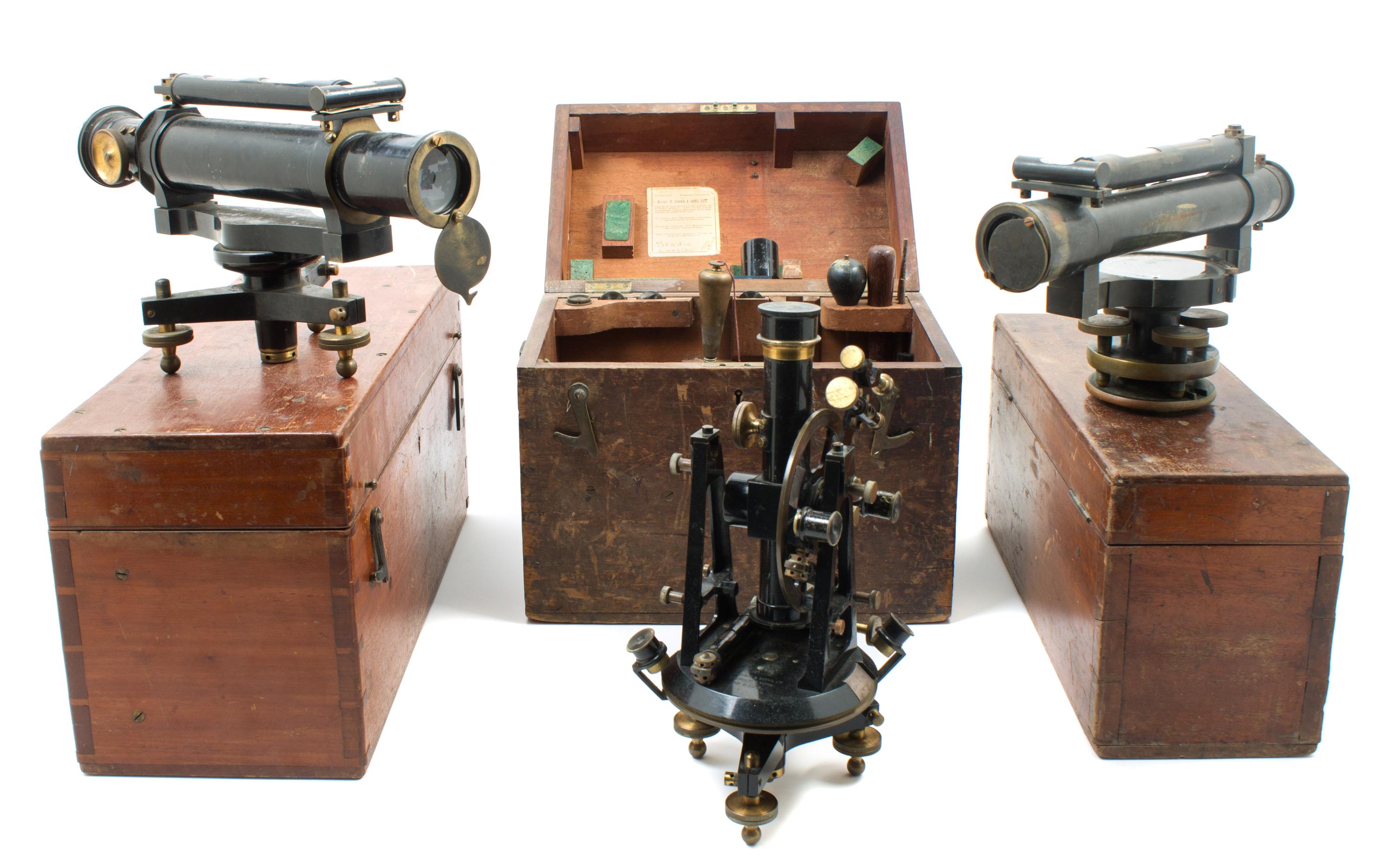 An English Black Lacquered Theodolite Length of longest scope 15 inches.