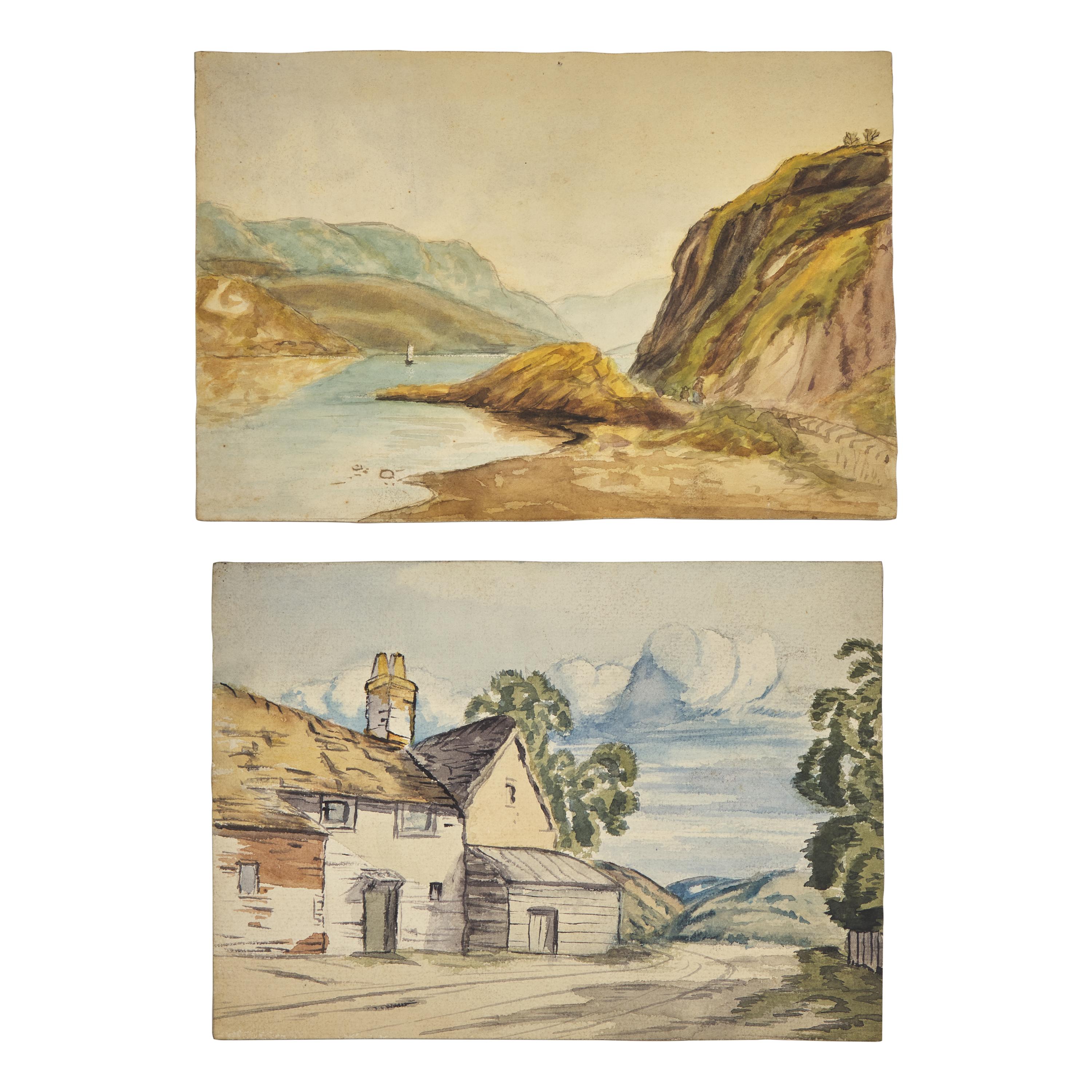 Attributed to Edward Willis Redfield (American, 1869–1965) — European Landscape with Cliffs ; together with Street Scene (American School, 20th C.)