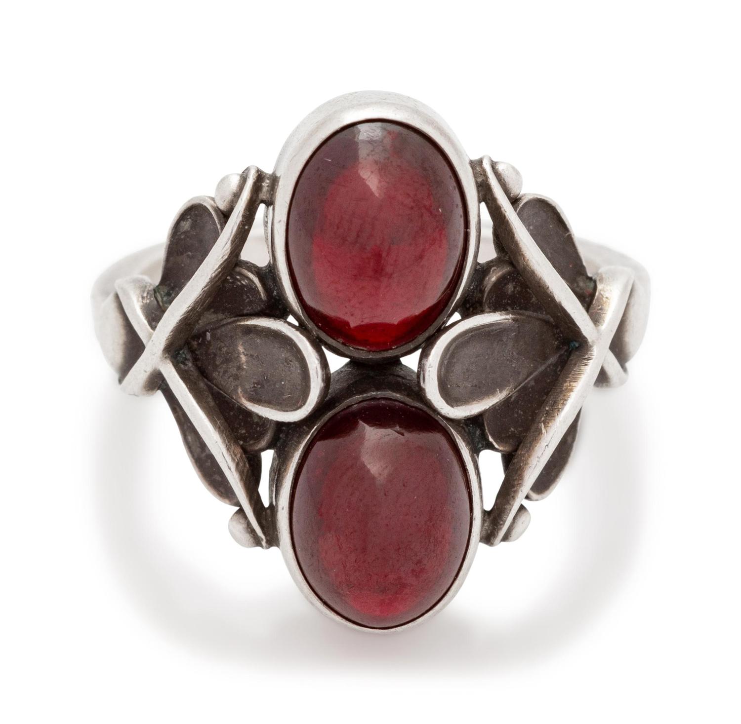 A Sterling Silver and Garnet Ring, Henry Pilstrup for Georg Jensen,