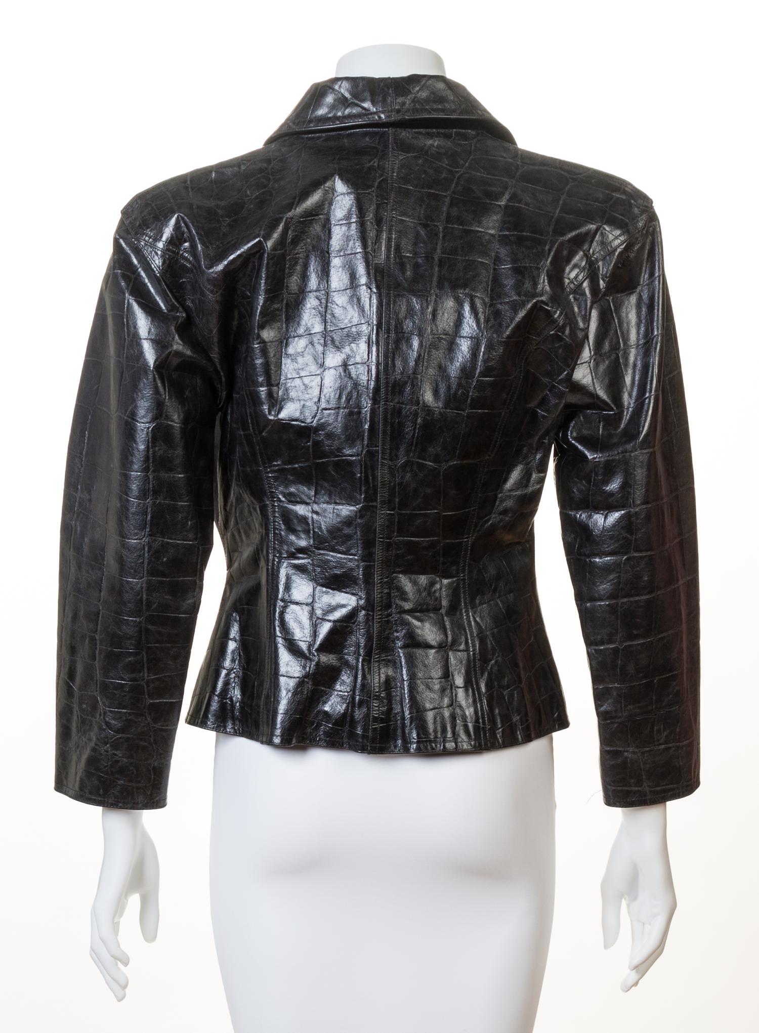 An Emanuel Ungaro Black Leather Embossed Jacket, No size.