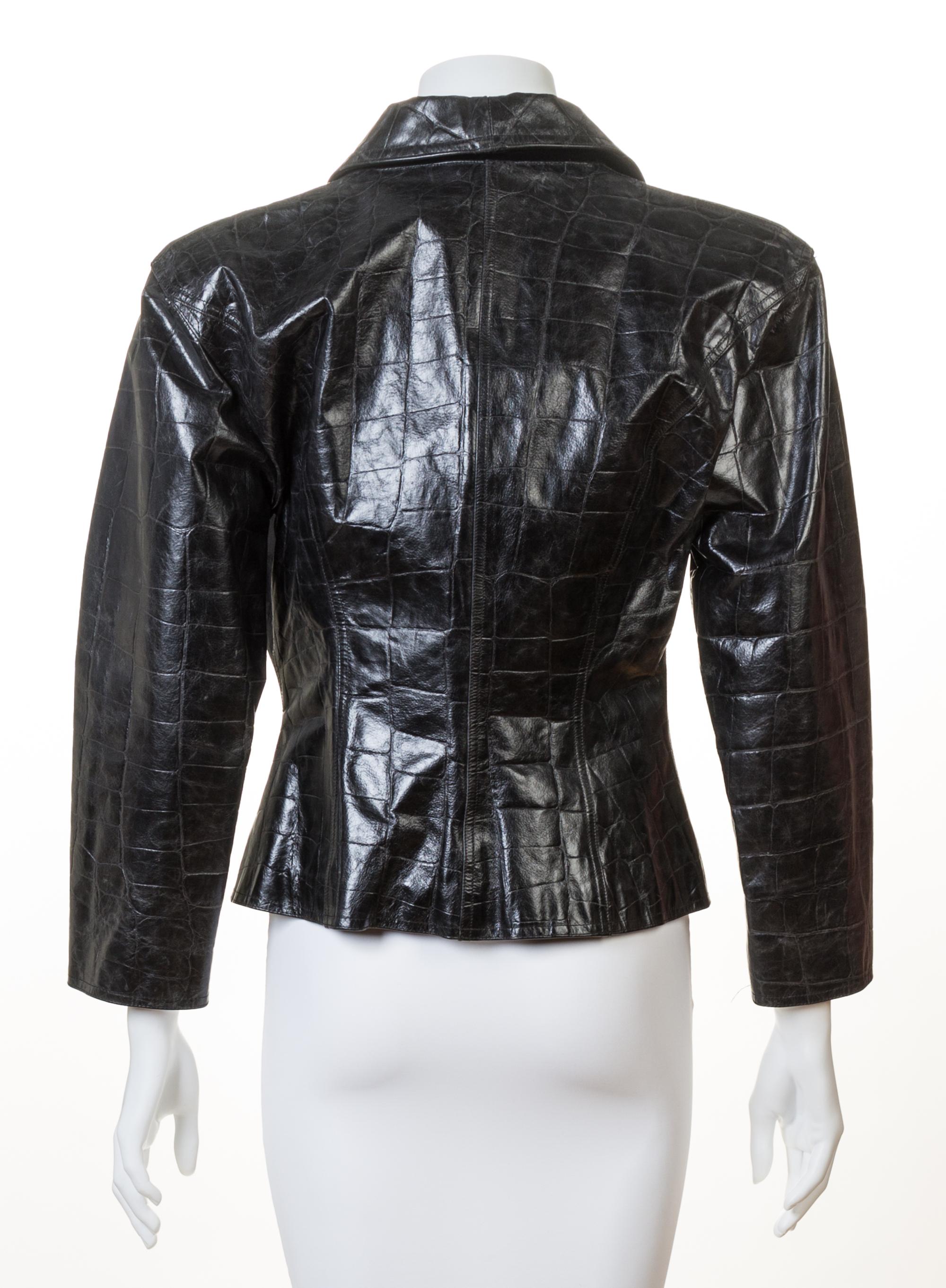 An Emanuel Ungaro Black Leather Embossed Jacket, No size.