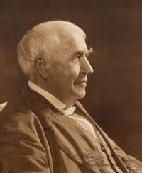 EDISON, Thomas A. (1847-1931). Black and white photographic portrait, signed (“Thos A Edison”) and additionally inscribed to N.M. Rice, n.d.
