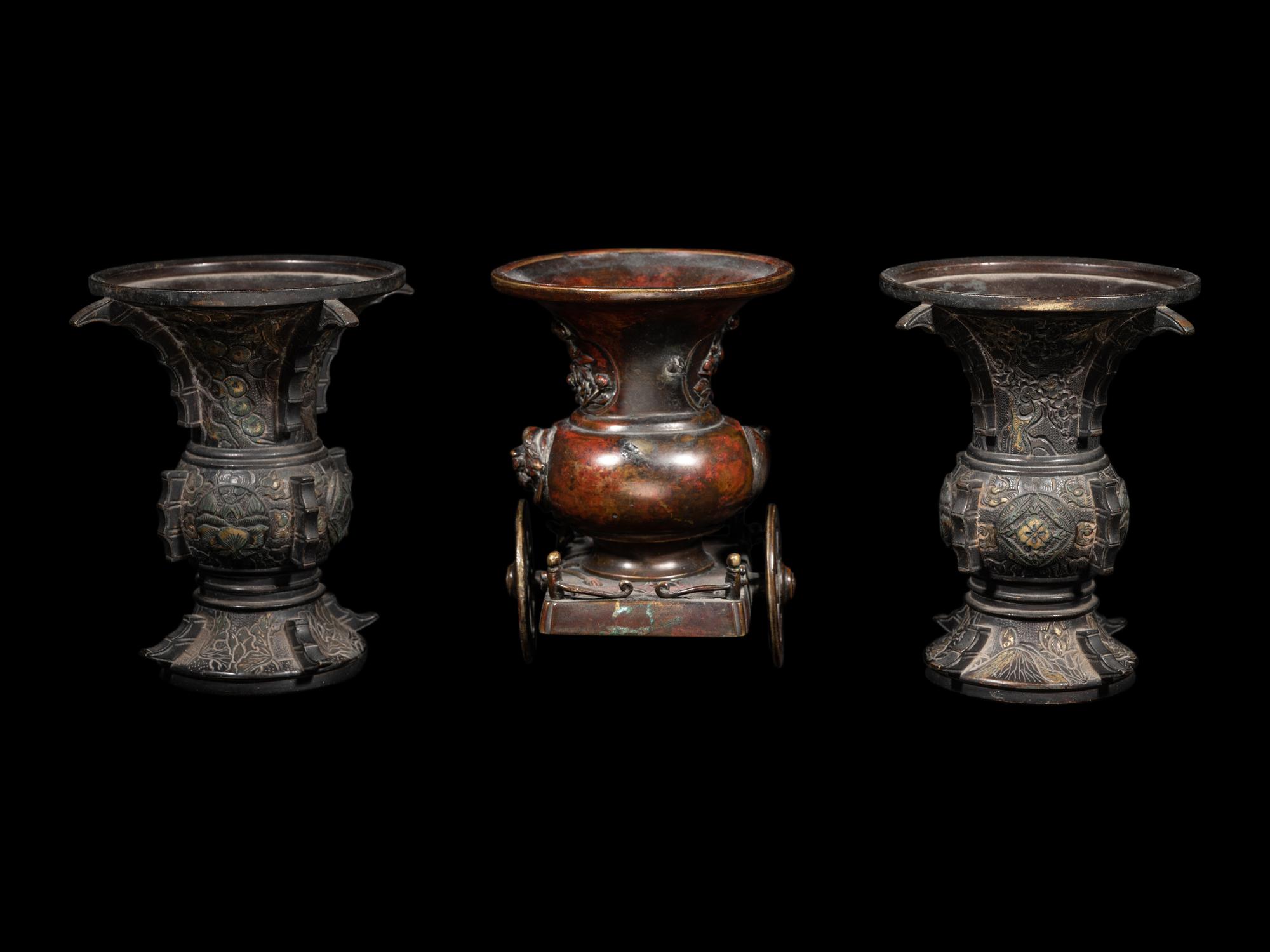 Three Japanese Bronze Vases