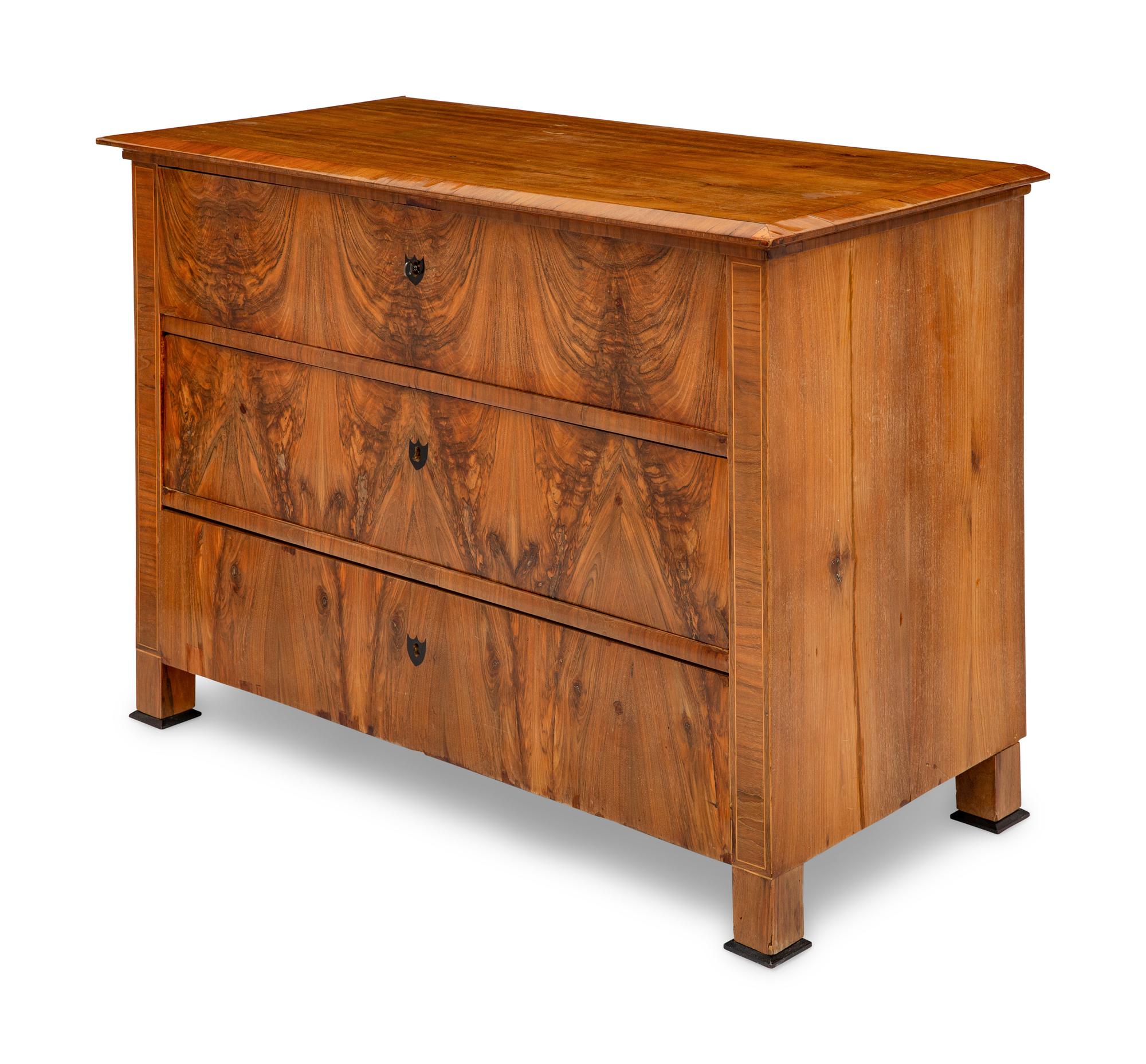 A Biedermeier Burl Walnut Commode