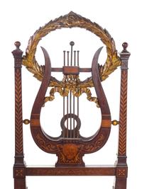 A Continental Parcel Gilt and Marquetry Lyre-Back Side Chair