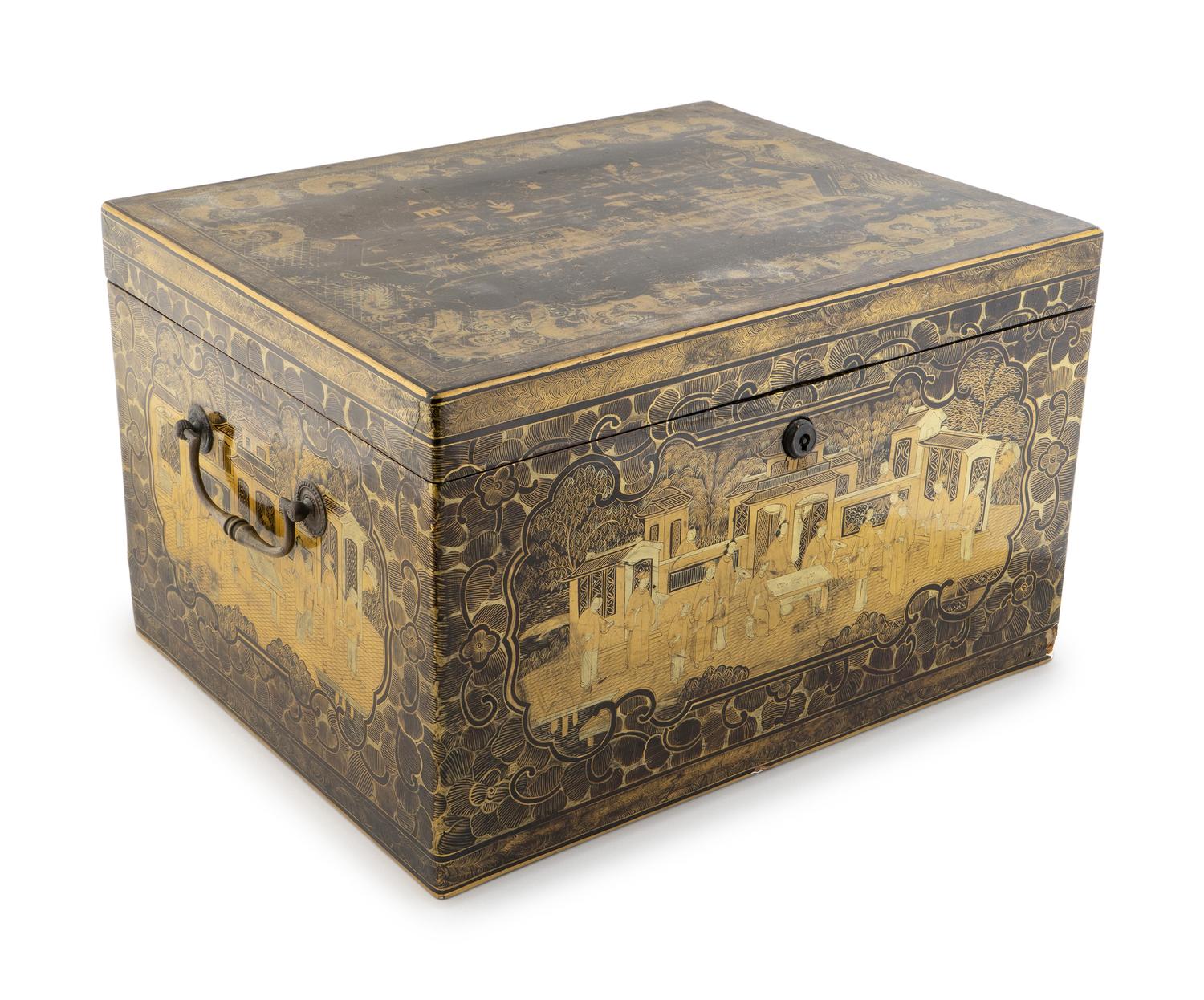 An English Black and Gold Lacquer Chinoiserie Decorated Box — 19TH CENTURY