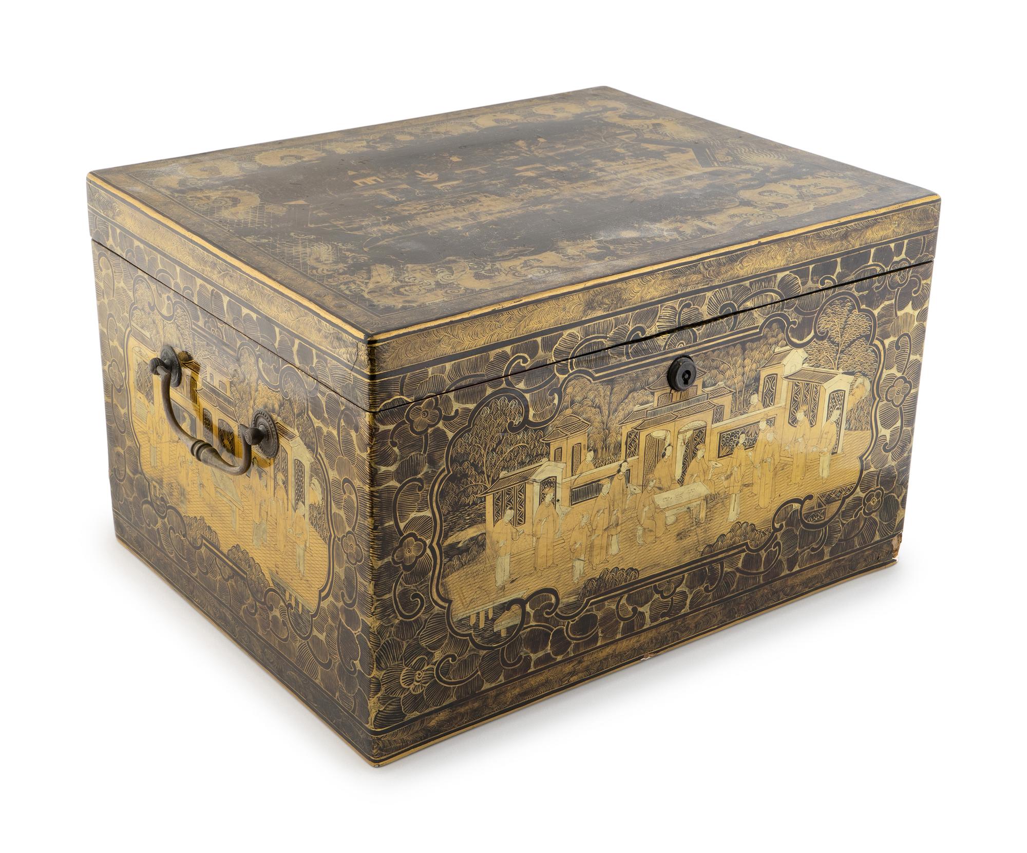 An English Black and Gold Lacquer Chinoiserie Decorated Box — 19TH CENTURY