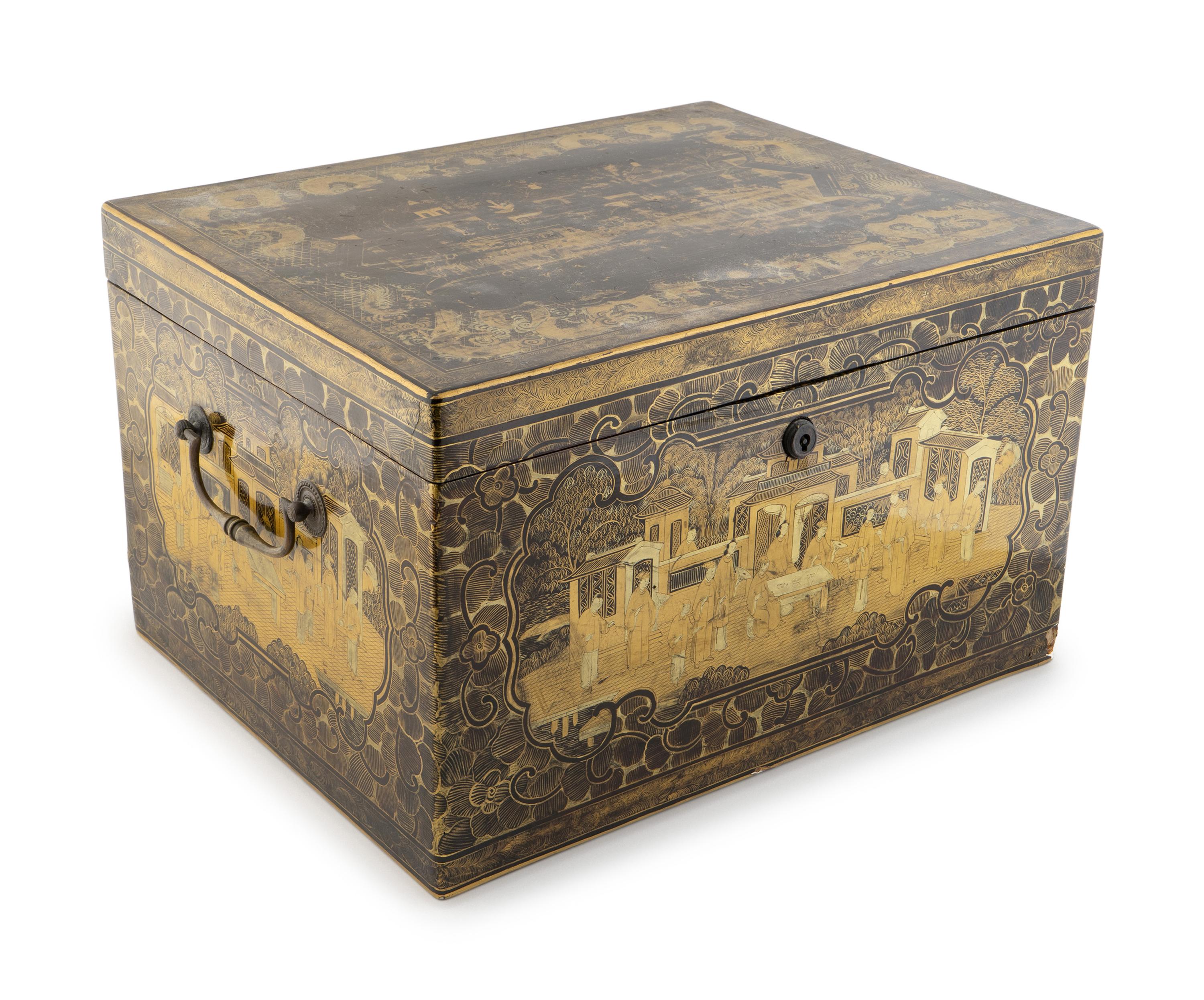 An English Black and Gold Lacquer Chinoiserie Decorated Box — 19TH CENTURY